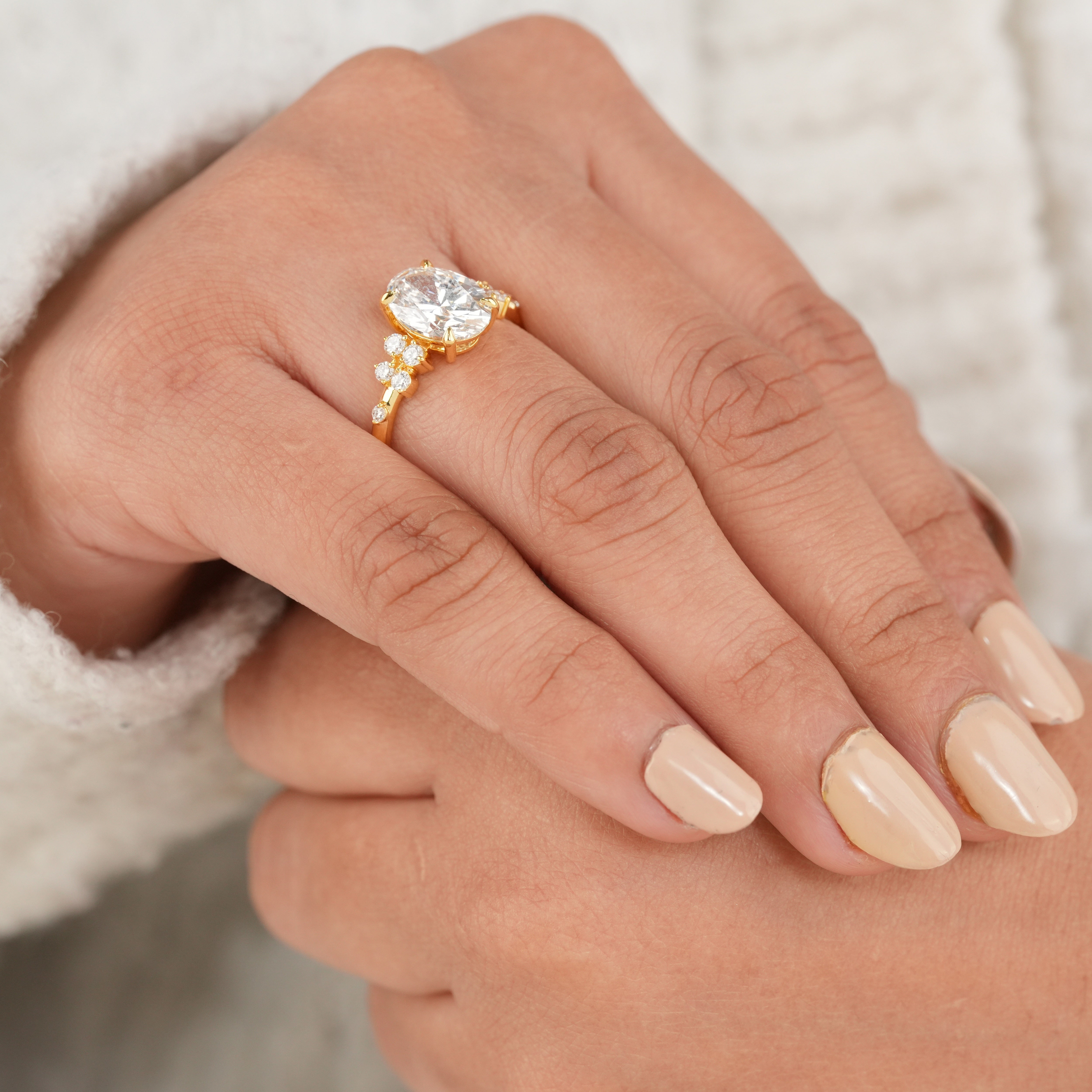 Floral Inspired Oval Cut Lab Diamond Cluster Engagement Ring
