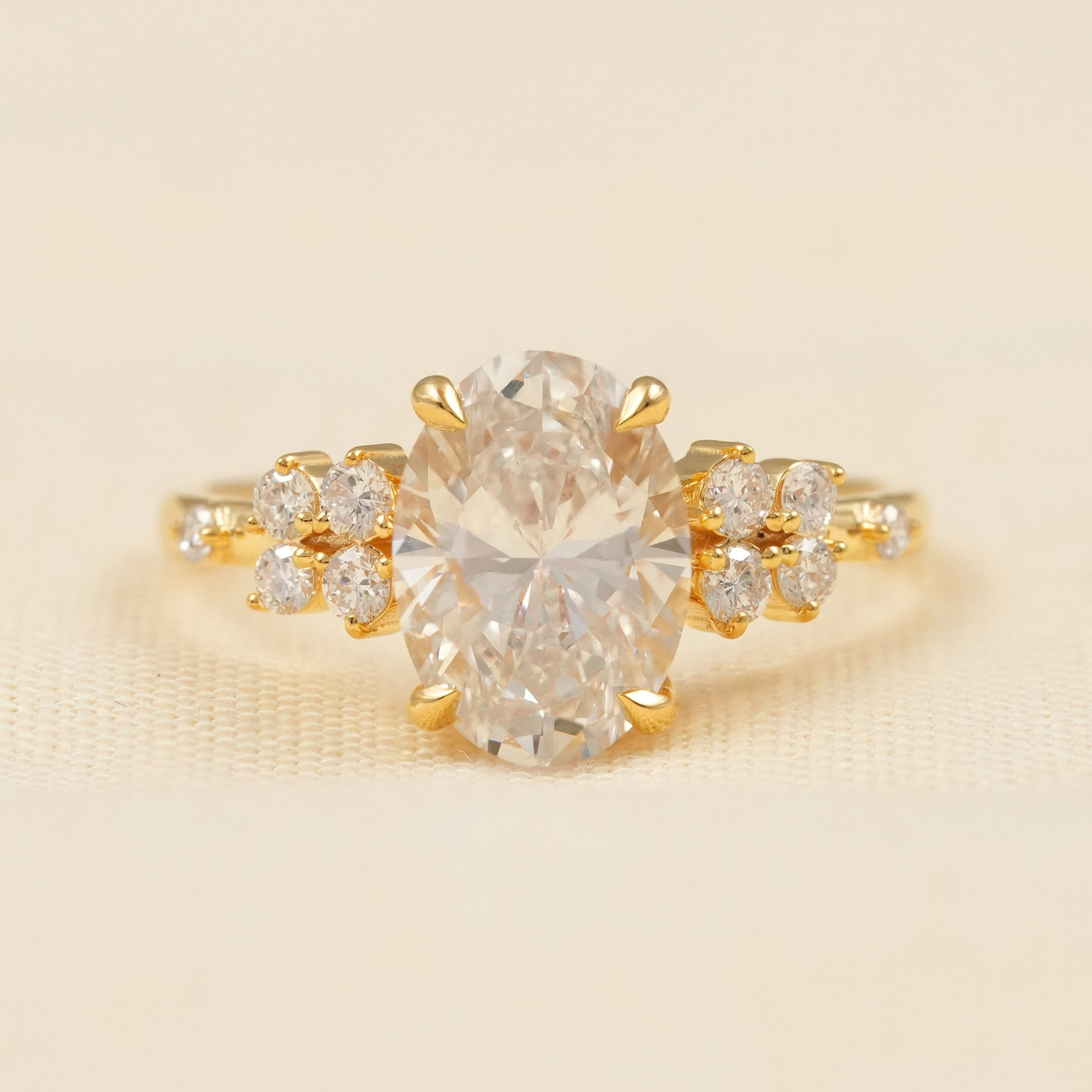 Floral Inspired Oval Cut Lab Diamond Cluster Engagement Ring