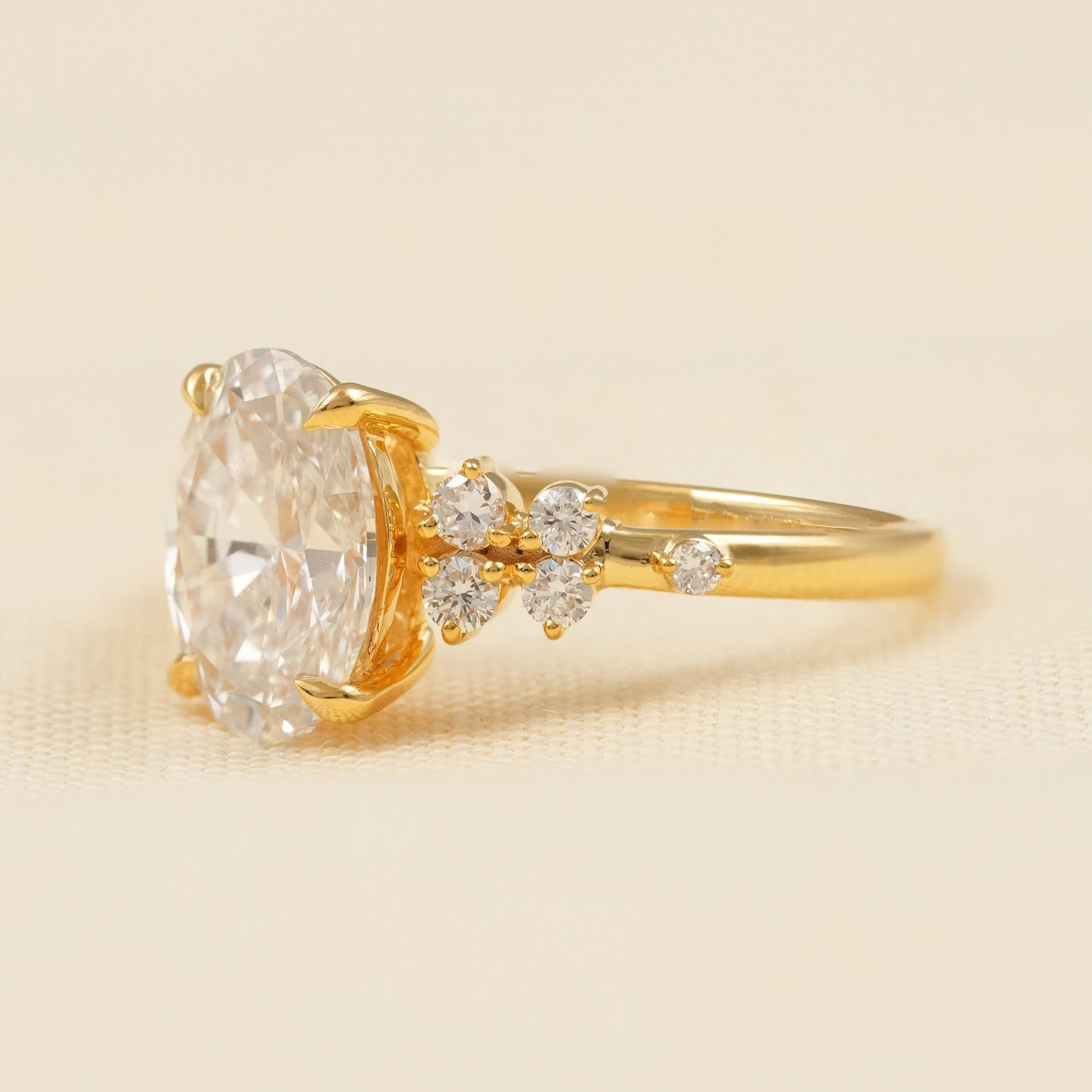 Floral Inspired Oval Cut Lab Diamond Cluster Engagement Ring