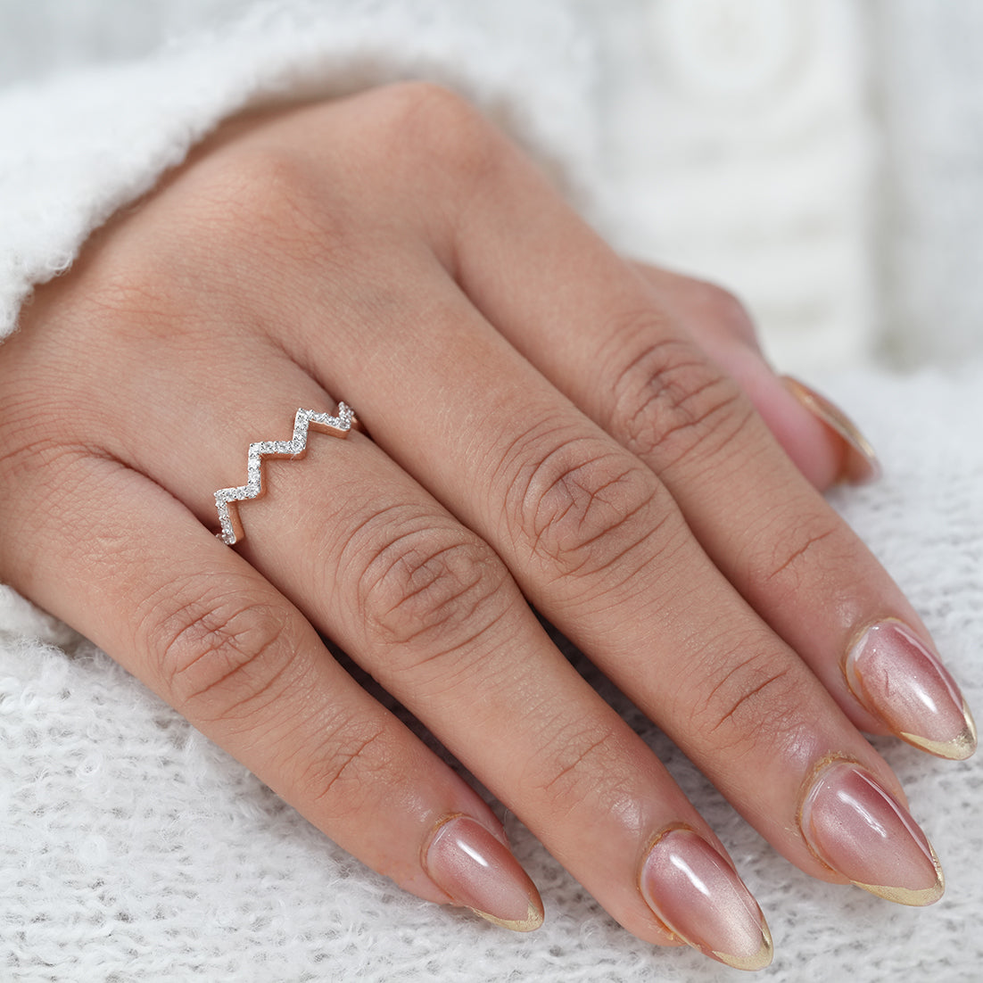 Classic Zigzag Lab Diamond Chevron Minimalist Wedding Ring