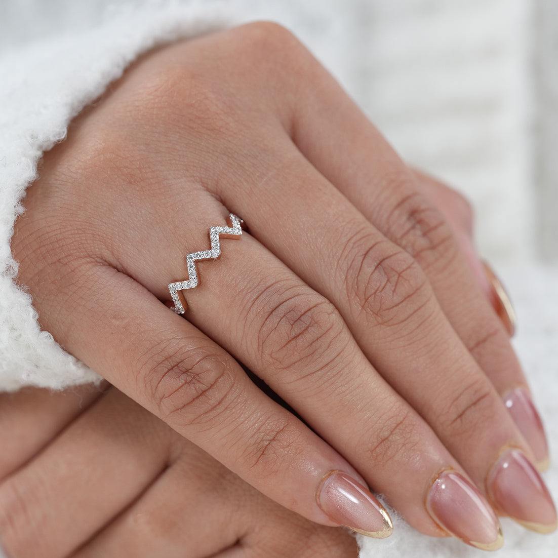 Classic Zigzag Lab Diamond Chevron Minimalist Wedding Ring