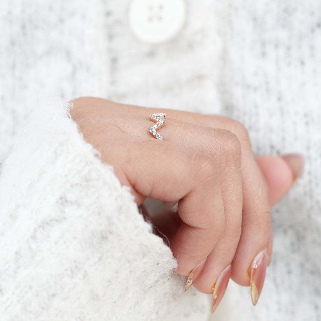 Classic Zigzag Lab Diamond Chevron Minimalist Wedding Ring