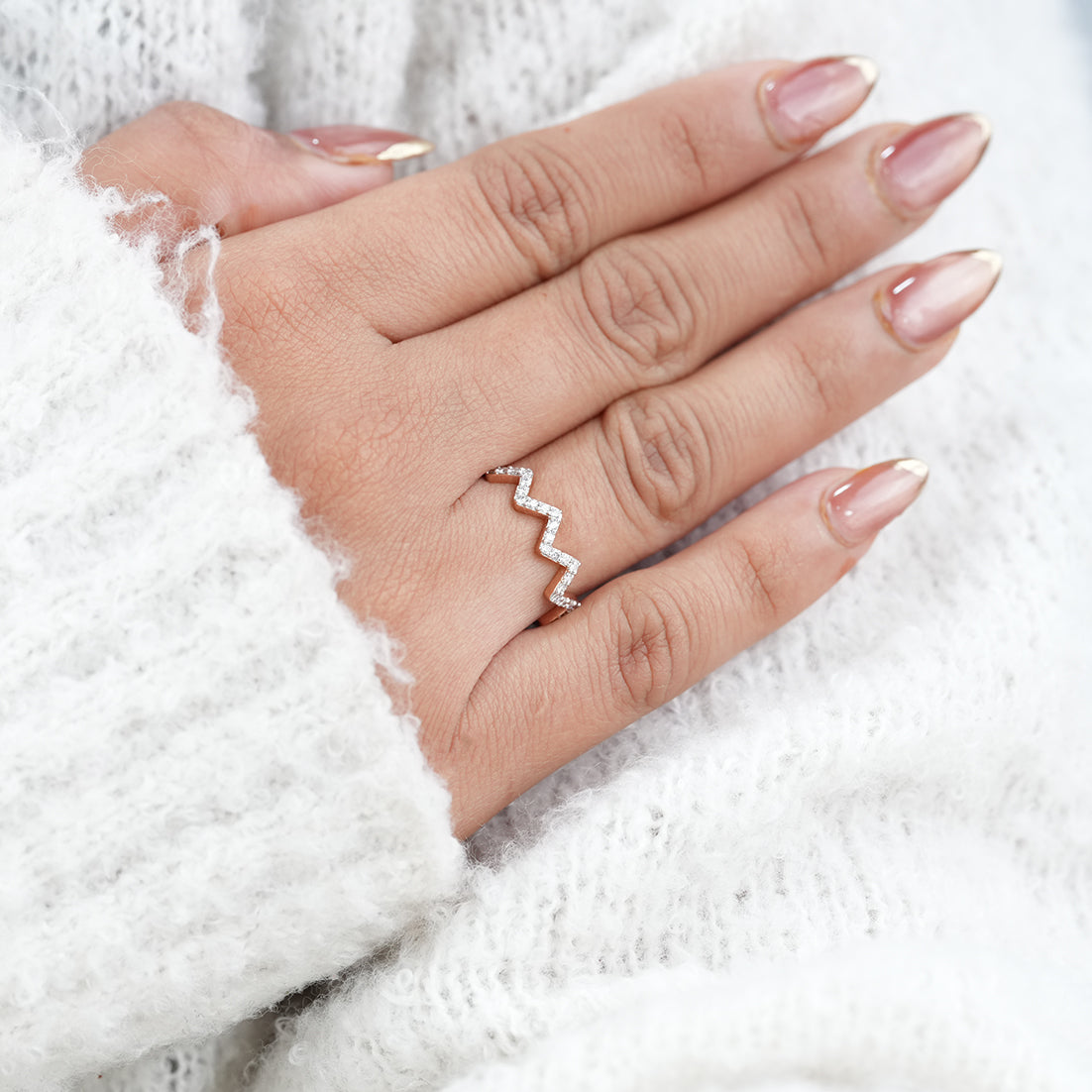 Classic Zigzag Lab Diamond Chevron Minimalist Wedding Ring