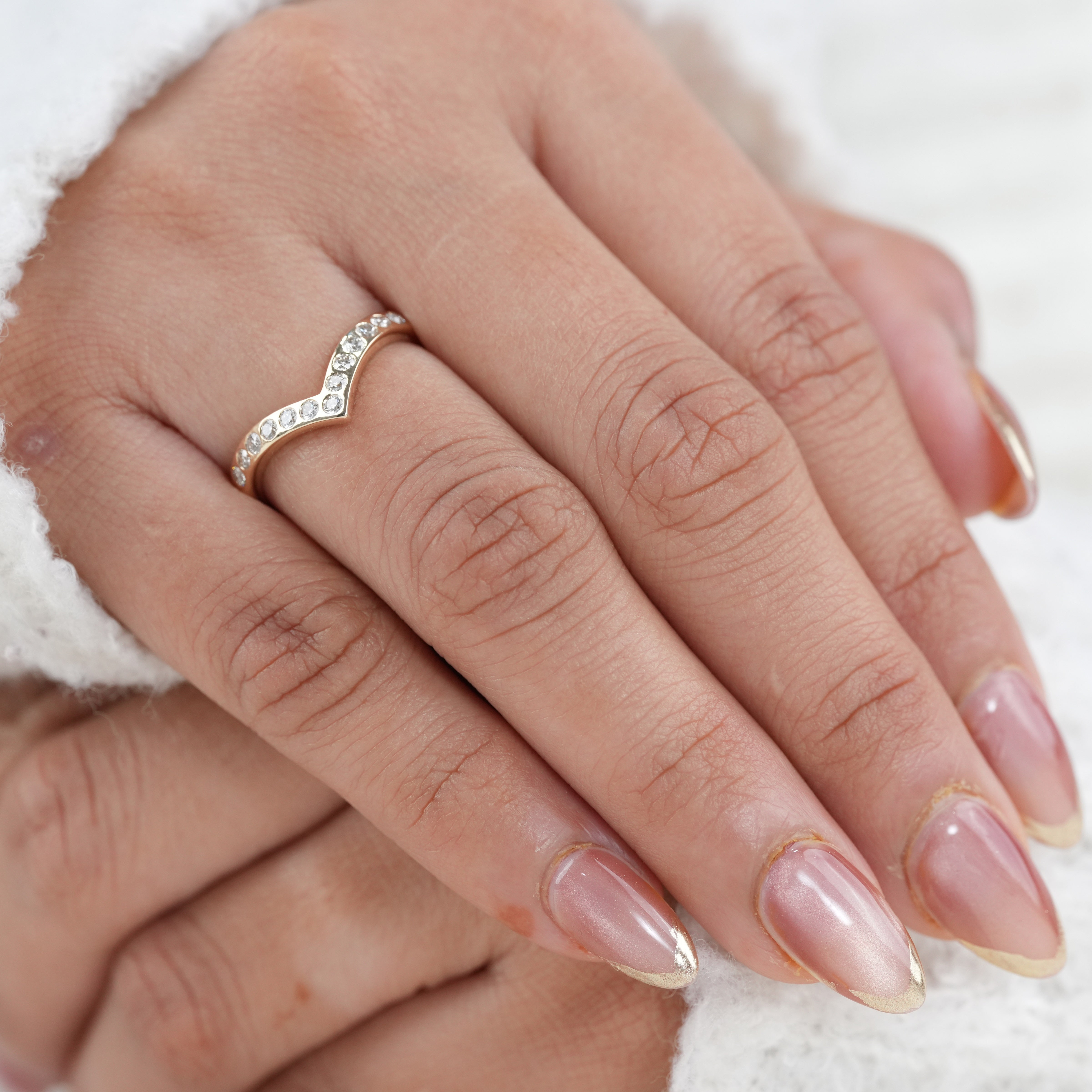 Luxury V Shape Lab Diamond Bezel Set Gold Stackable Ring