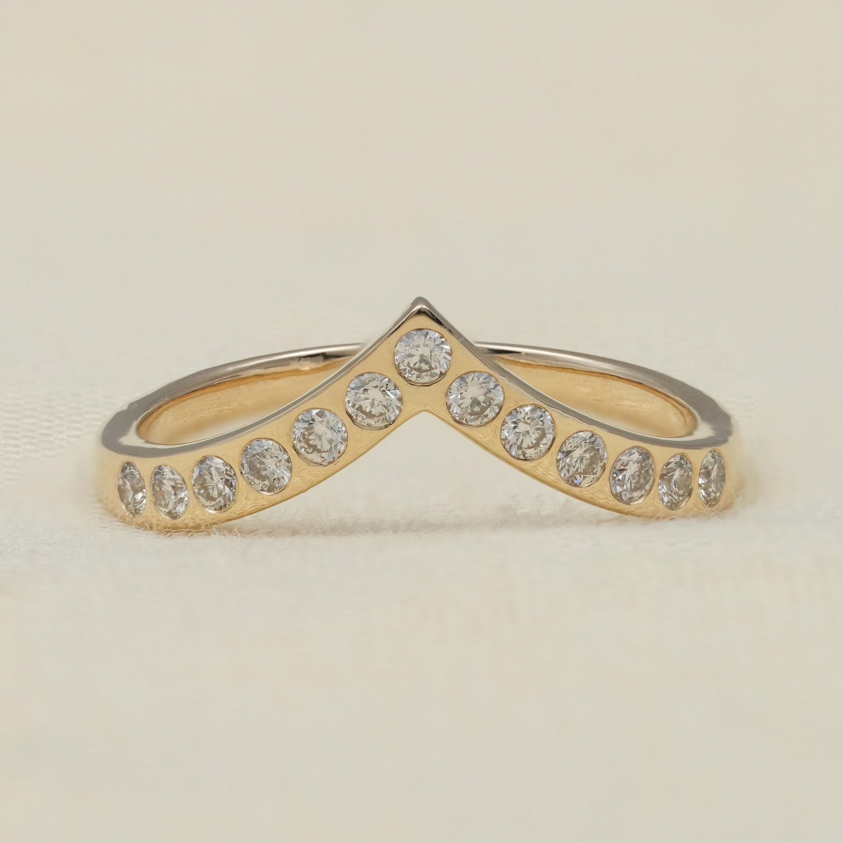 Luxury V Shape Lab Diamond Bezel Set Gold Stackable Ring
