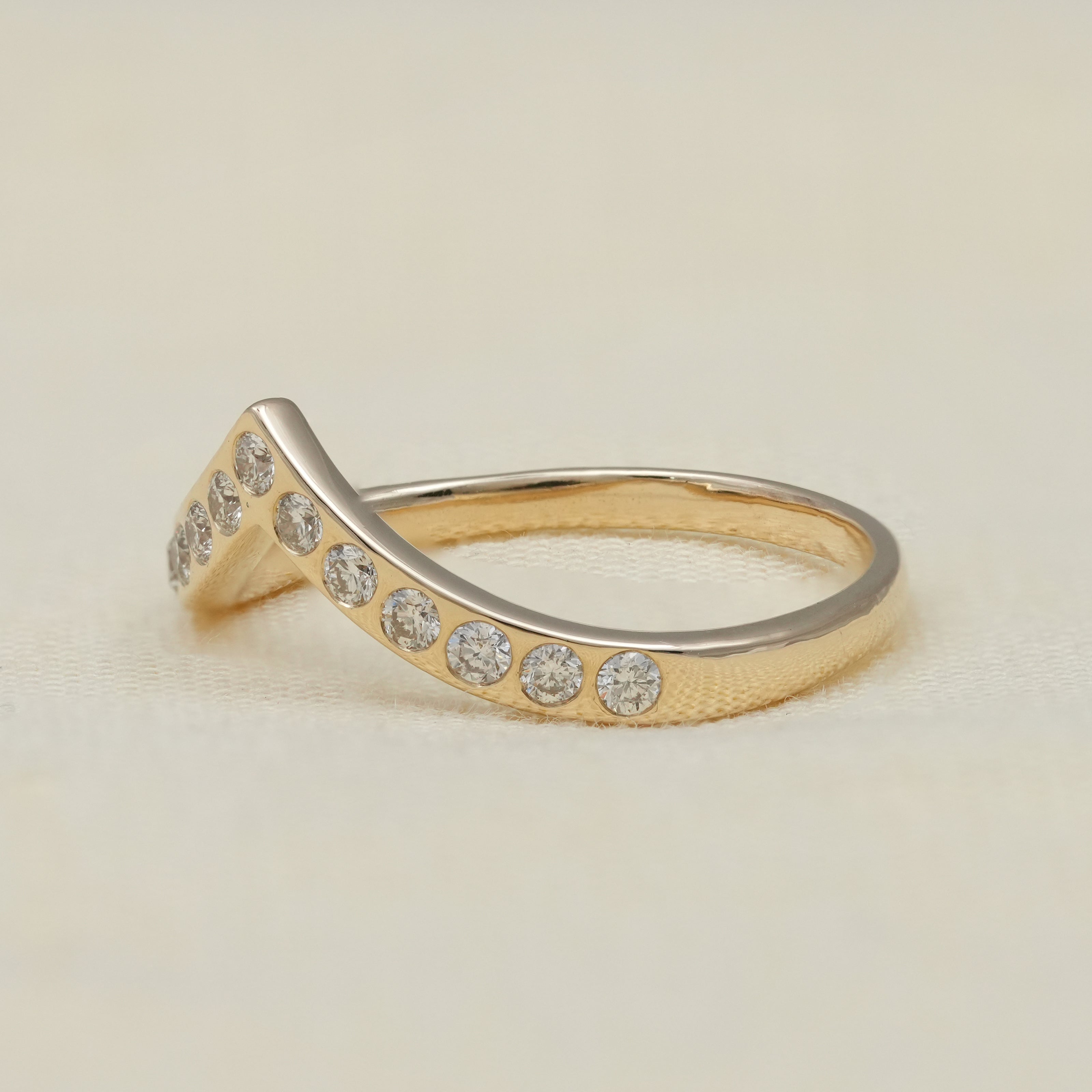 Luxury V Shape Lab Diamond Bezel Set Gold Stackable Ring