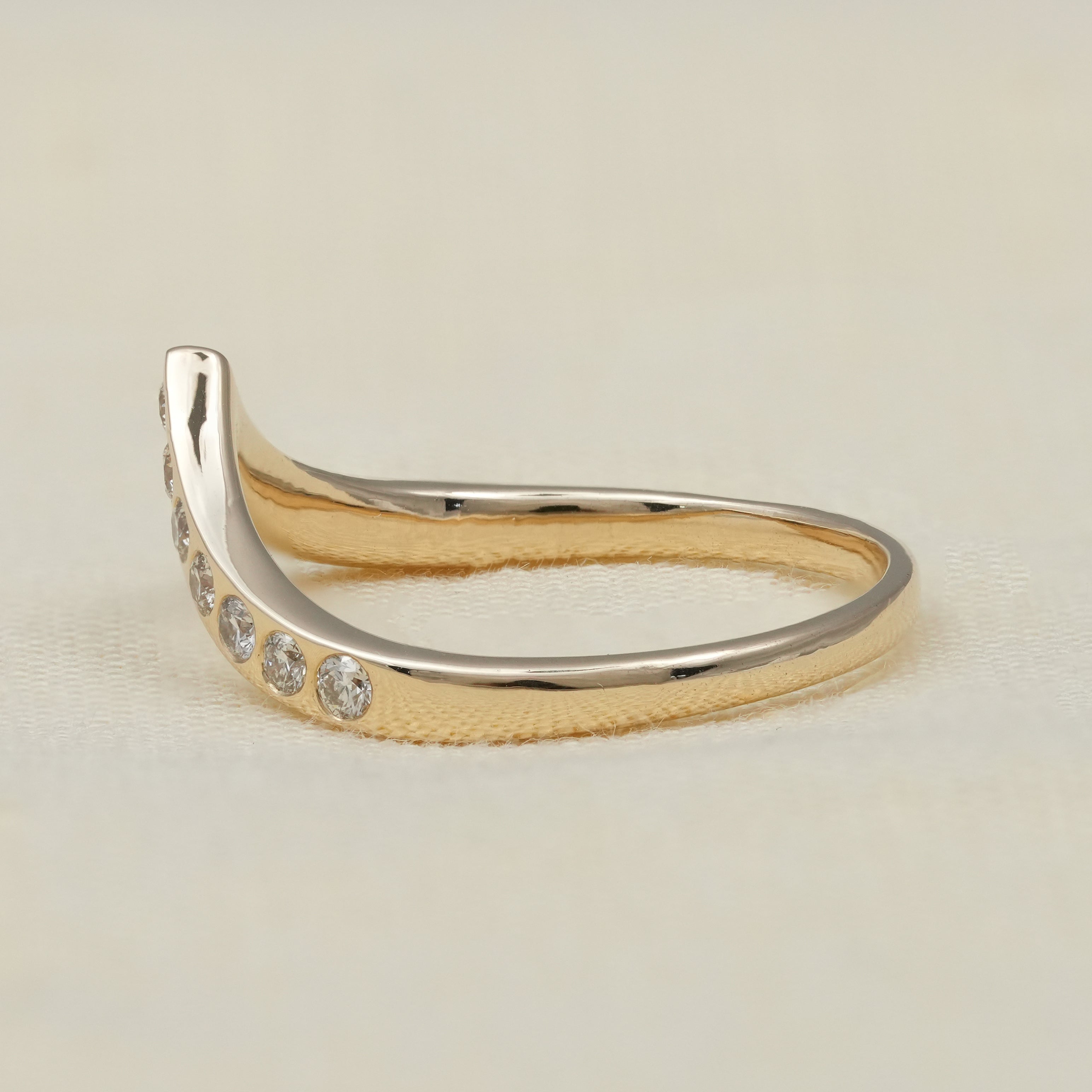 Luxury V Shape Lab Diamond Bezel Set Gold Stackable Ring