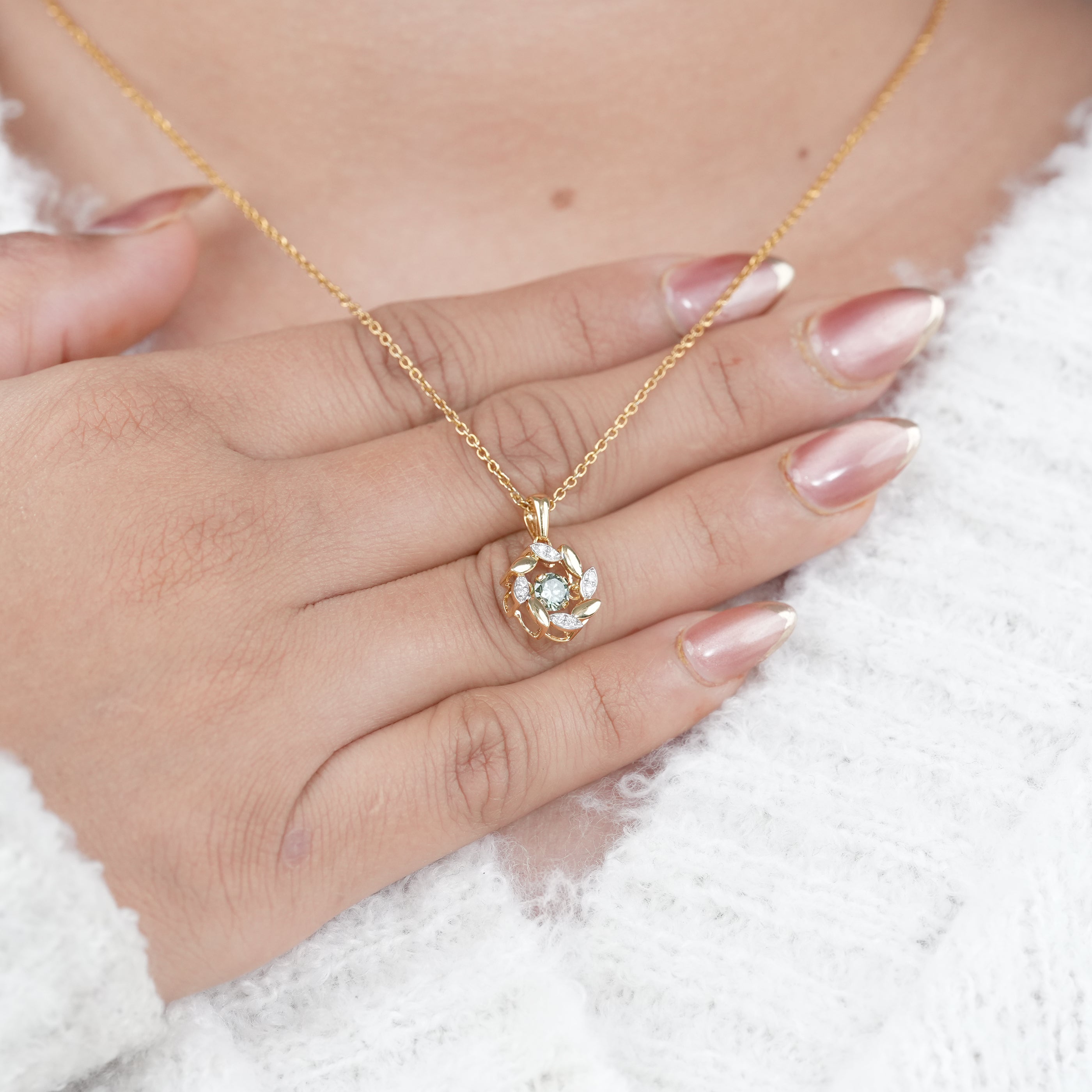 Floral Inspired Lab Diamond Halo Pendant Necklace