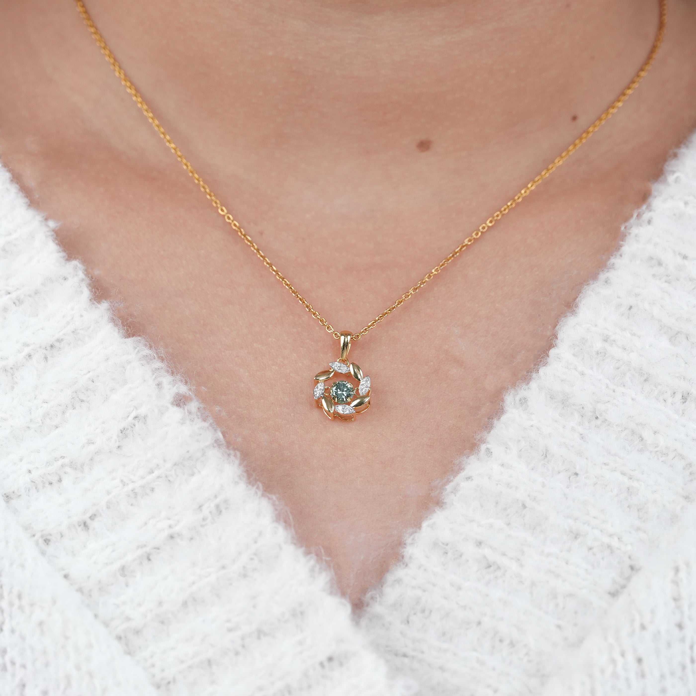 Floral Inspired Lab Diamond Halo Pendant Necklace