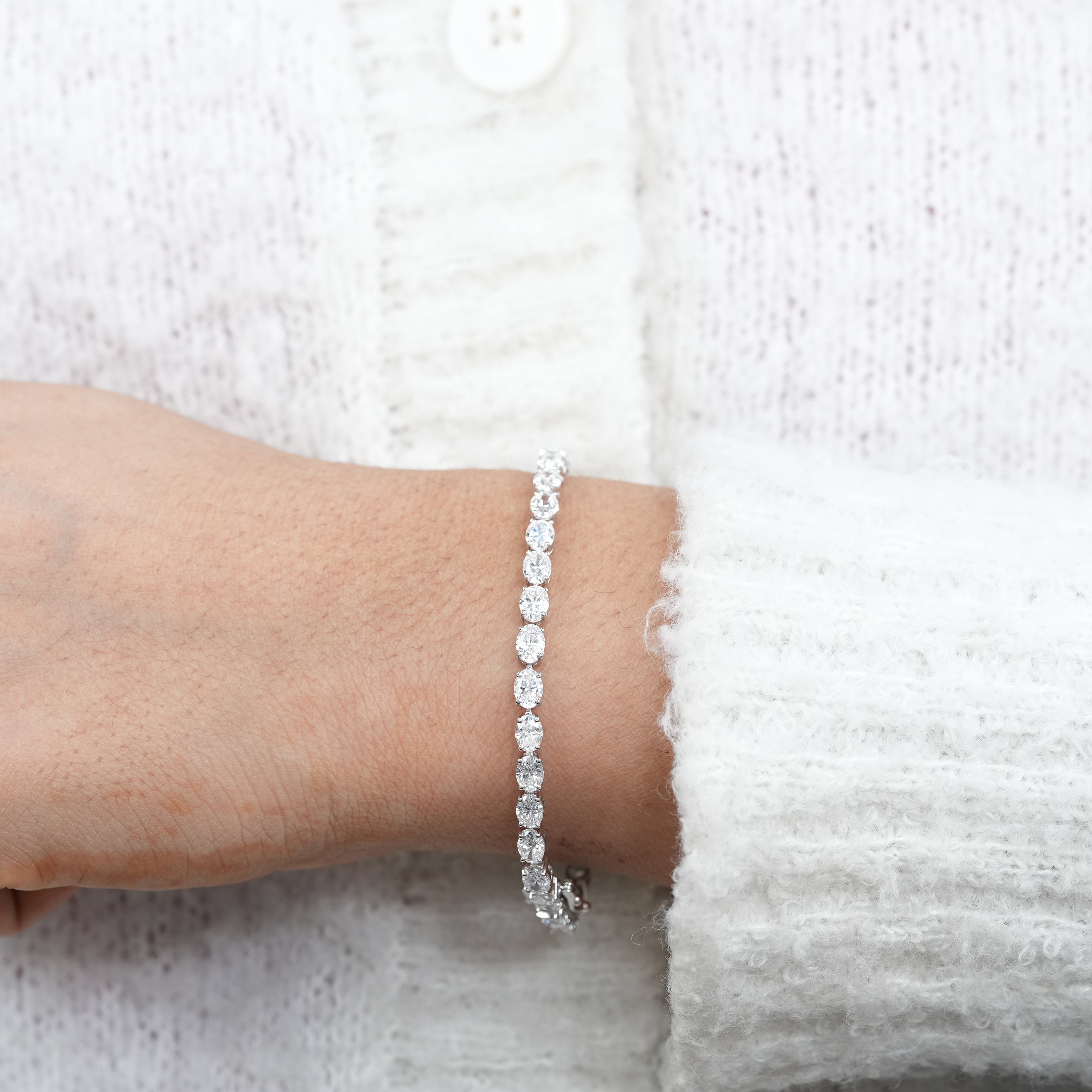 Luxury Oval Cut Lab Diamond Tennis Bracelet White Gold