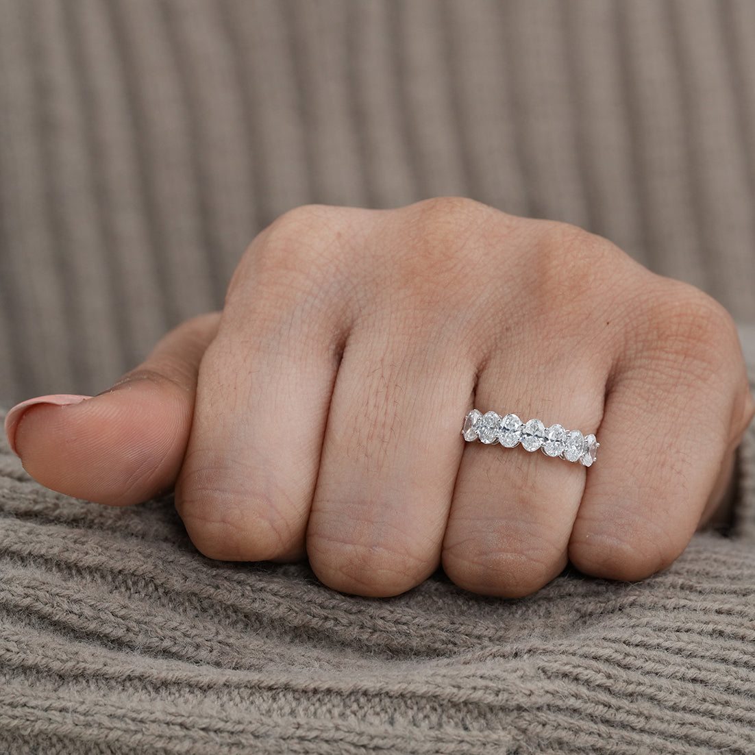 Seven Stone Oval Lab Grown Diamond Wedding Band