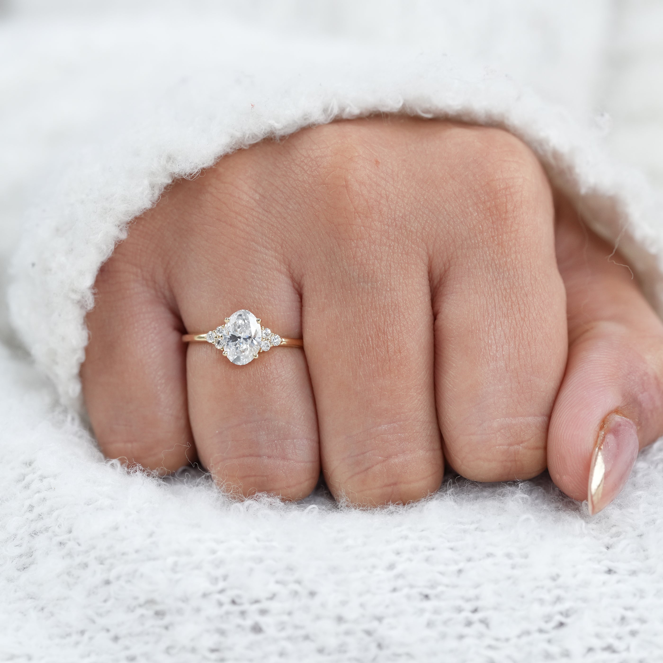 Oval Cut Lab Diamond Cluster Engagement Ring