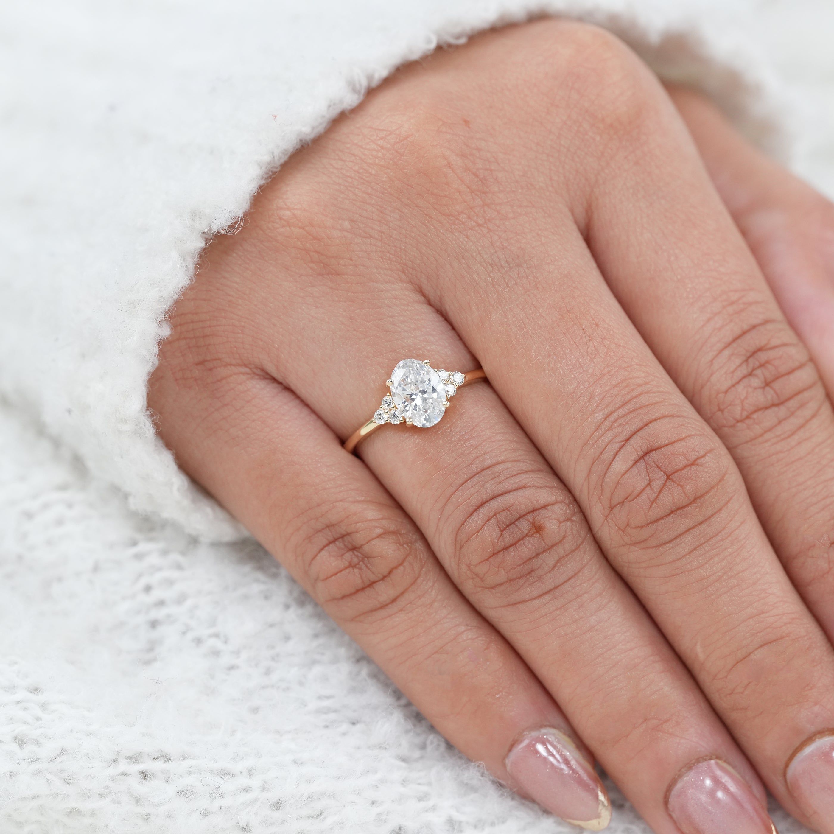 Oval Cut Lab Diamond Cluster Engagement Ring