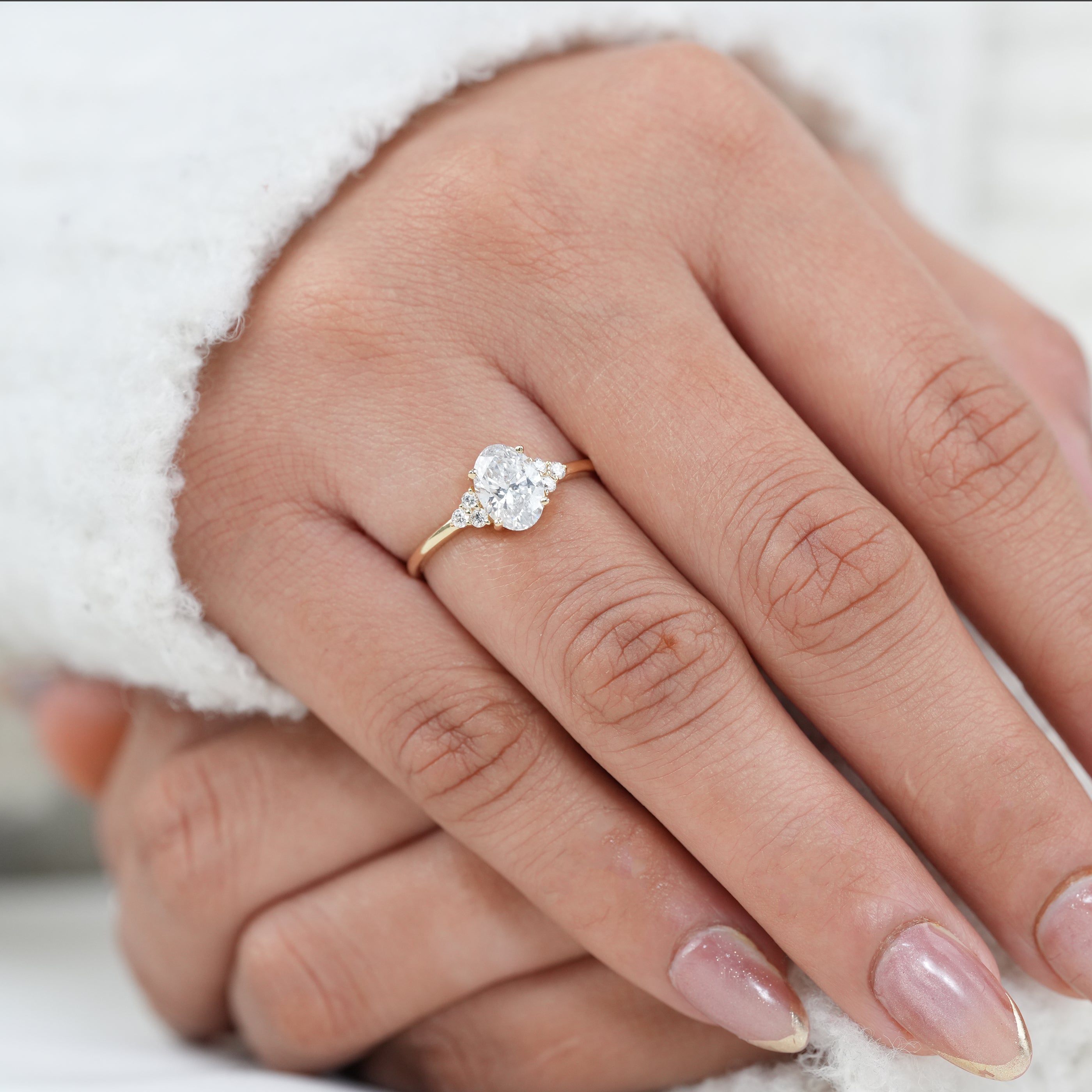 Oval Cut Lab Diamond Cluster Engagement Ring