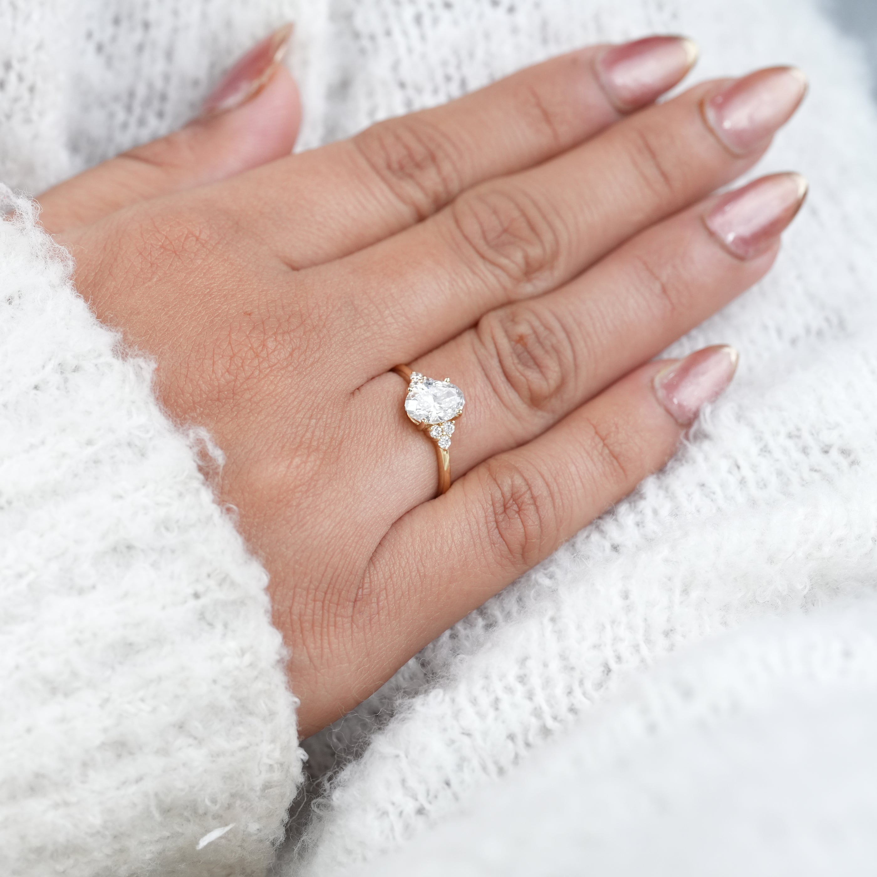Oval Cut Lab Diamond Cluster Engagement Ring