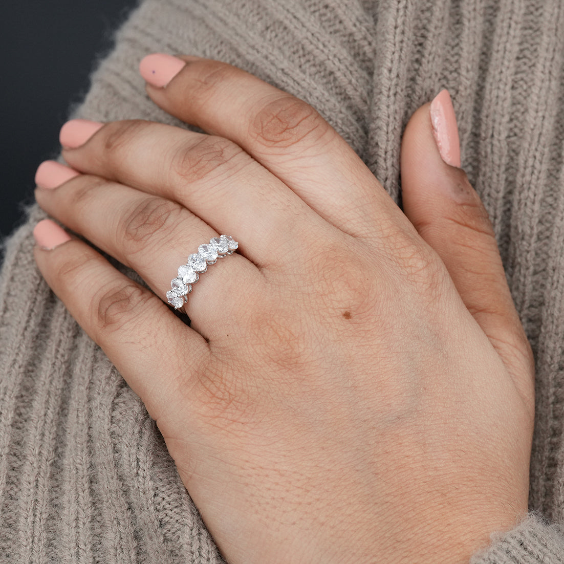 Seven Stone Oval Lab Grown Diamond Wedding Band