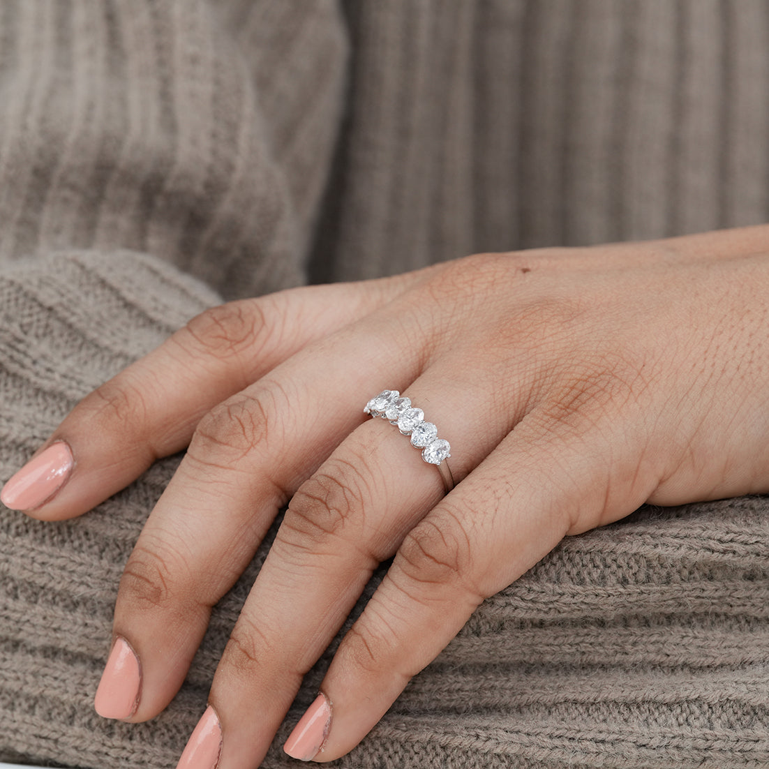 Seven Stone Oval Lab Grown Diamond Wedding Band