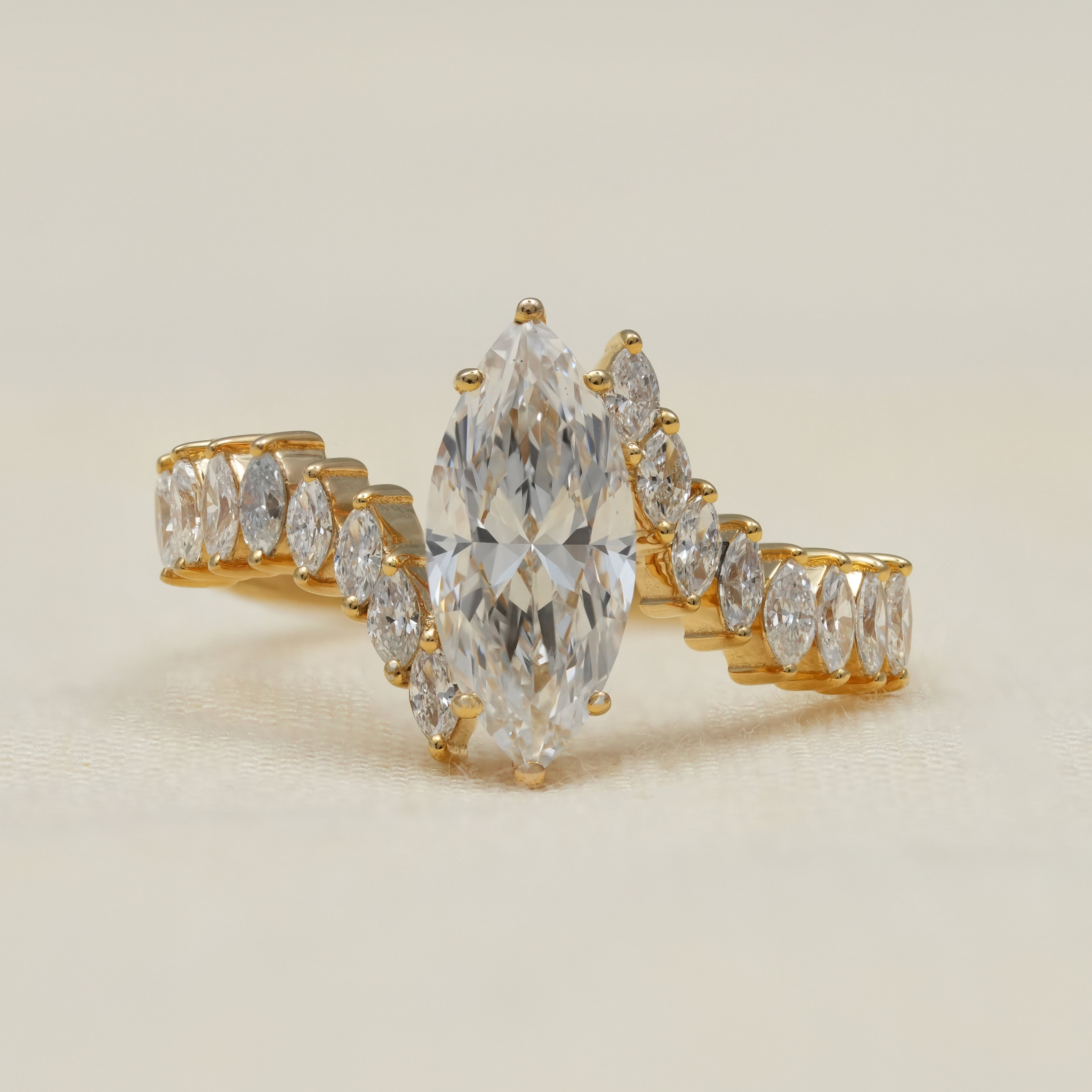 Vintage Style Marquise Lab Diamond Engagement Bypass Band