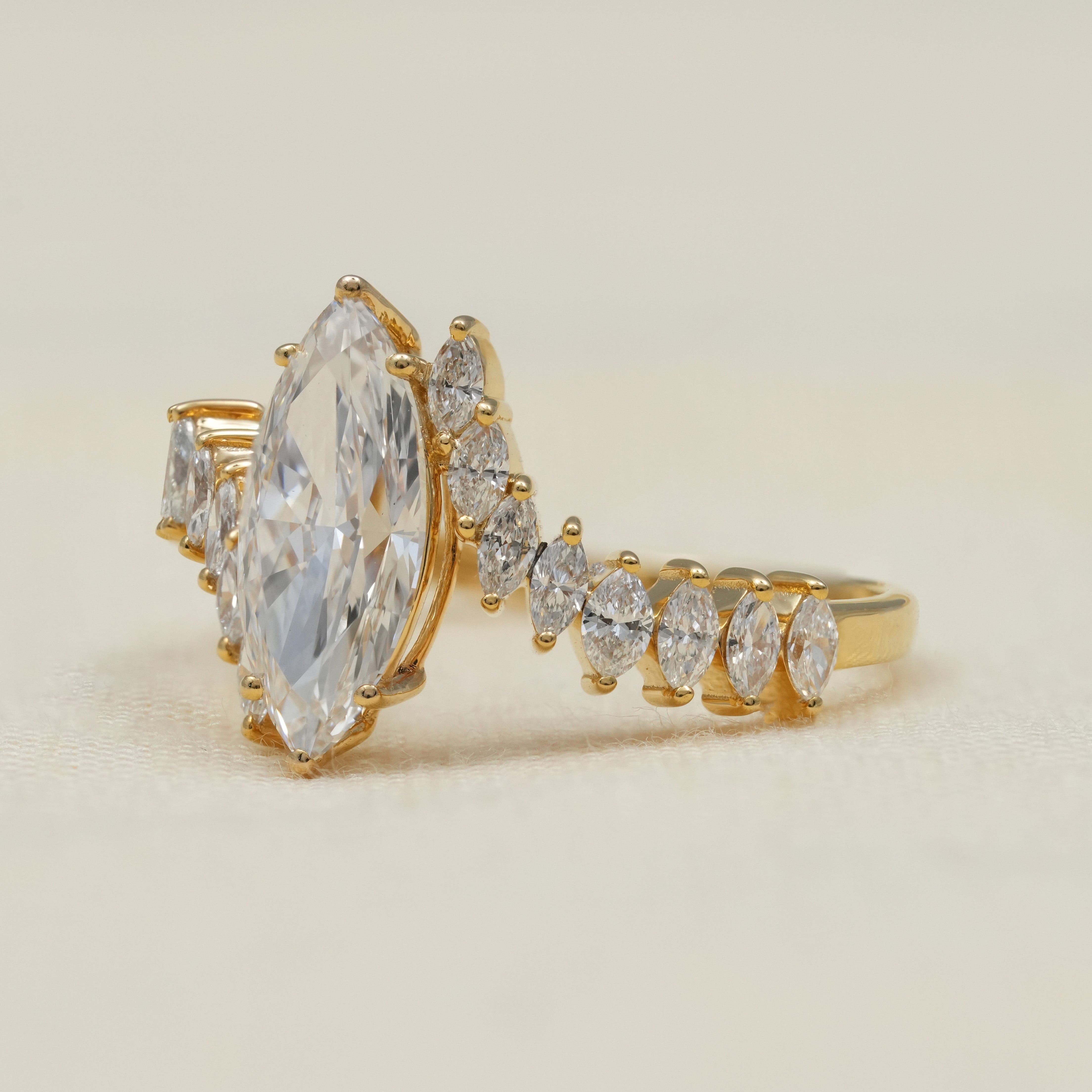 Vintage Style Marquise Lab Diamond Engagement Bypass Band