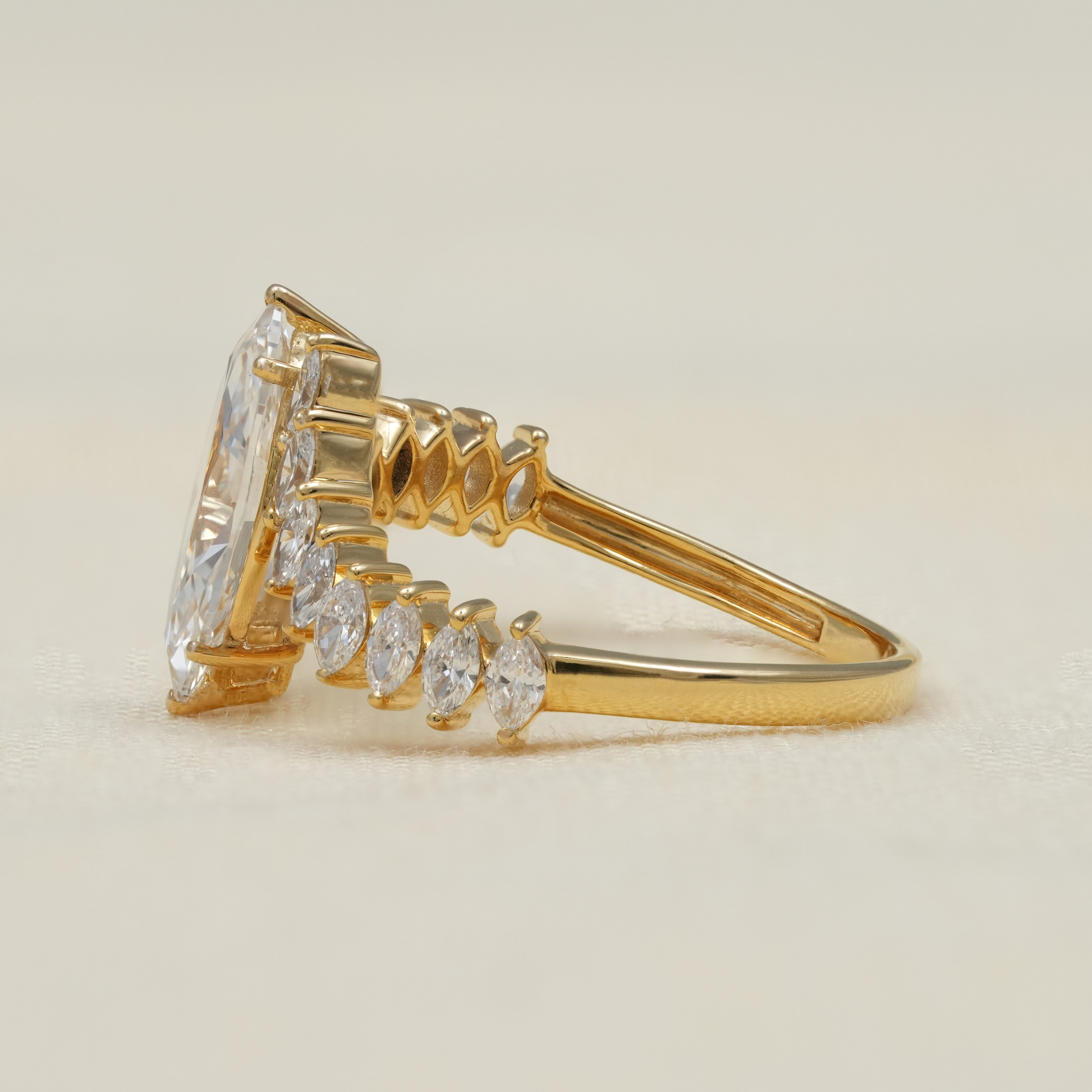 Vintage Style Marquise Lab Diamond Engagement Bypass Band