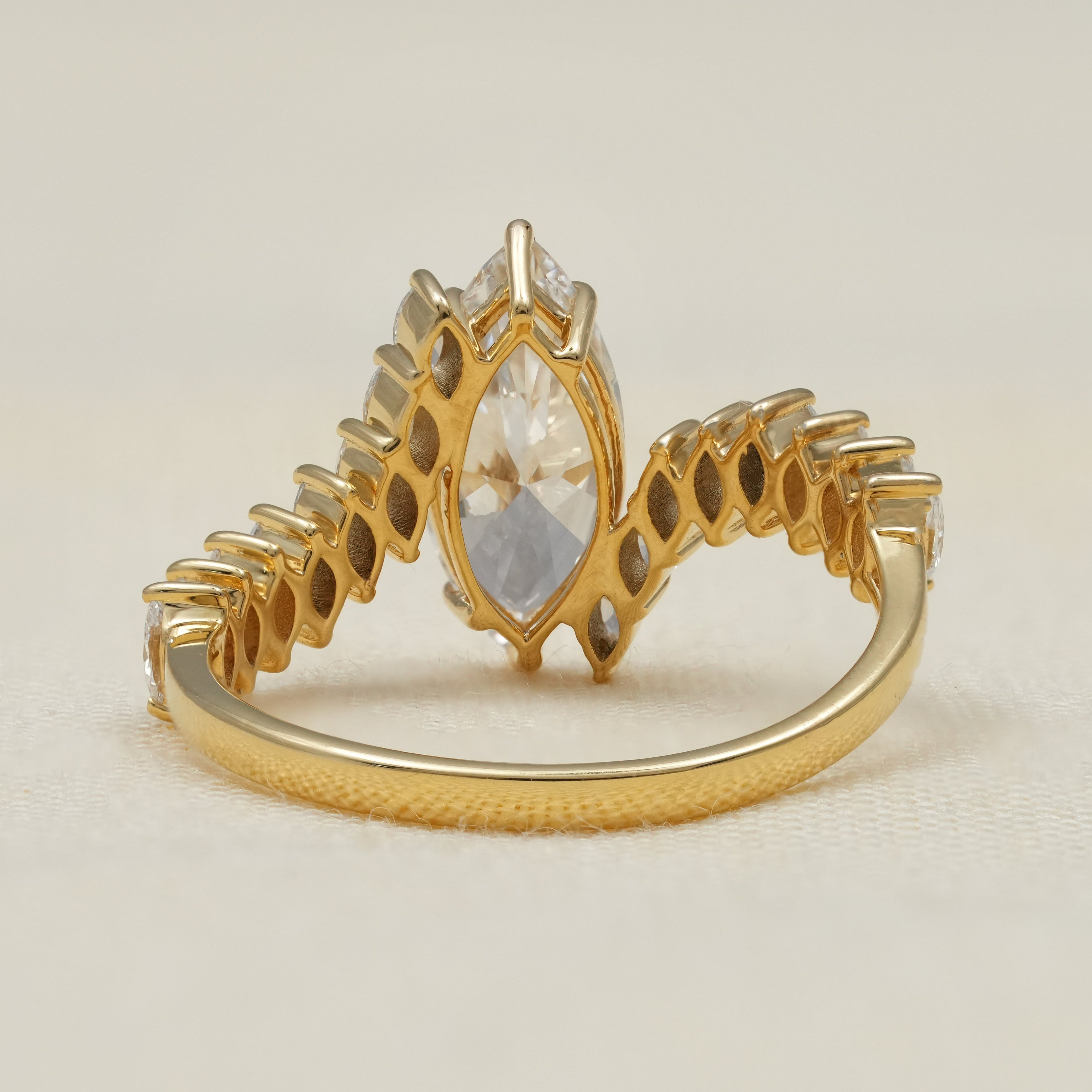 Vintage Style Marquise Lab Diamond Engagement Bypass Band