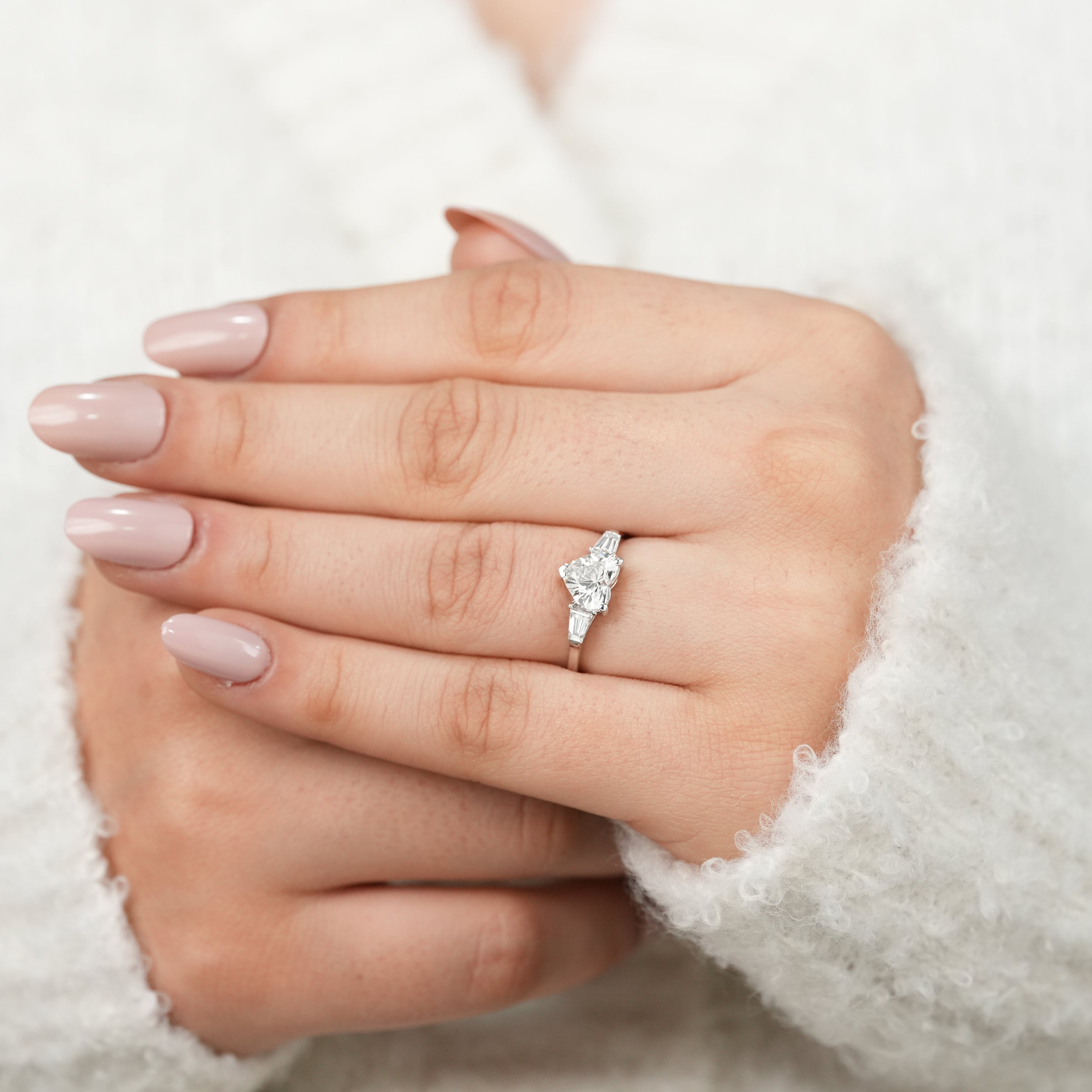 Heart shaped engagement ring designed around lab grown diamond elegance
