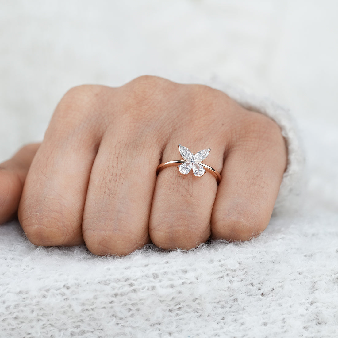 Butterfly Marquise & Pear Lab Diamond Wedding Ring