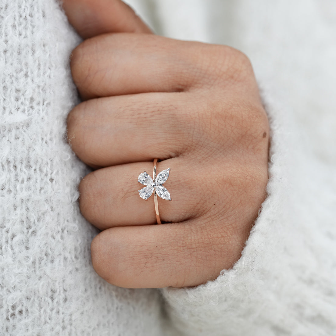 Butterfly Marquise & Pear Lab Diamond Wedding Ring