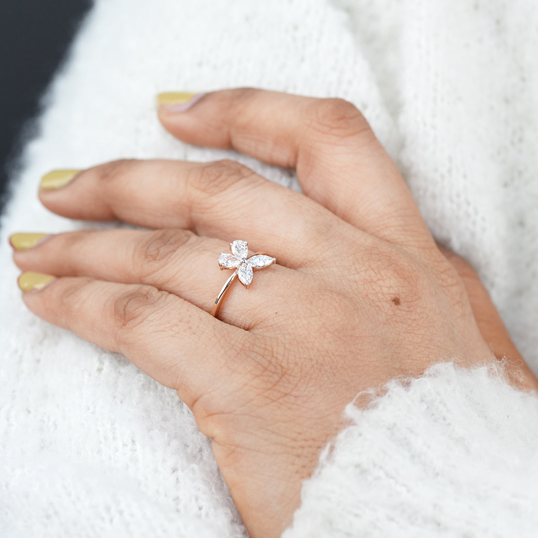 Butterfly Marquise & Pear Lab Diamond Wedding Ring