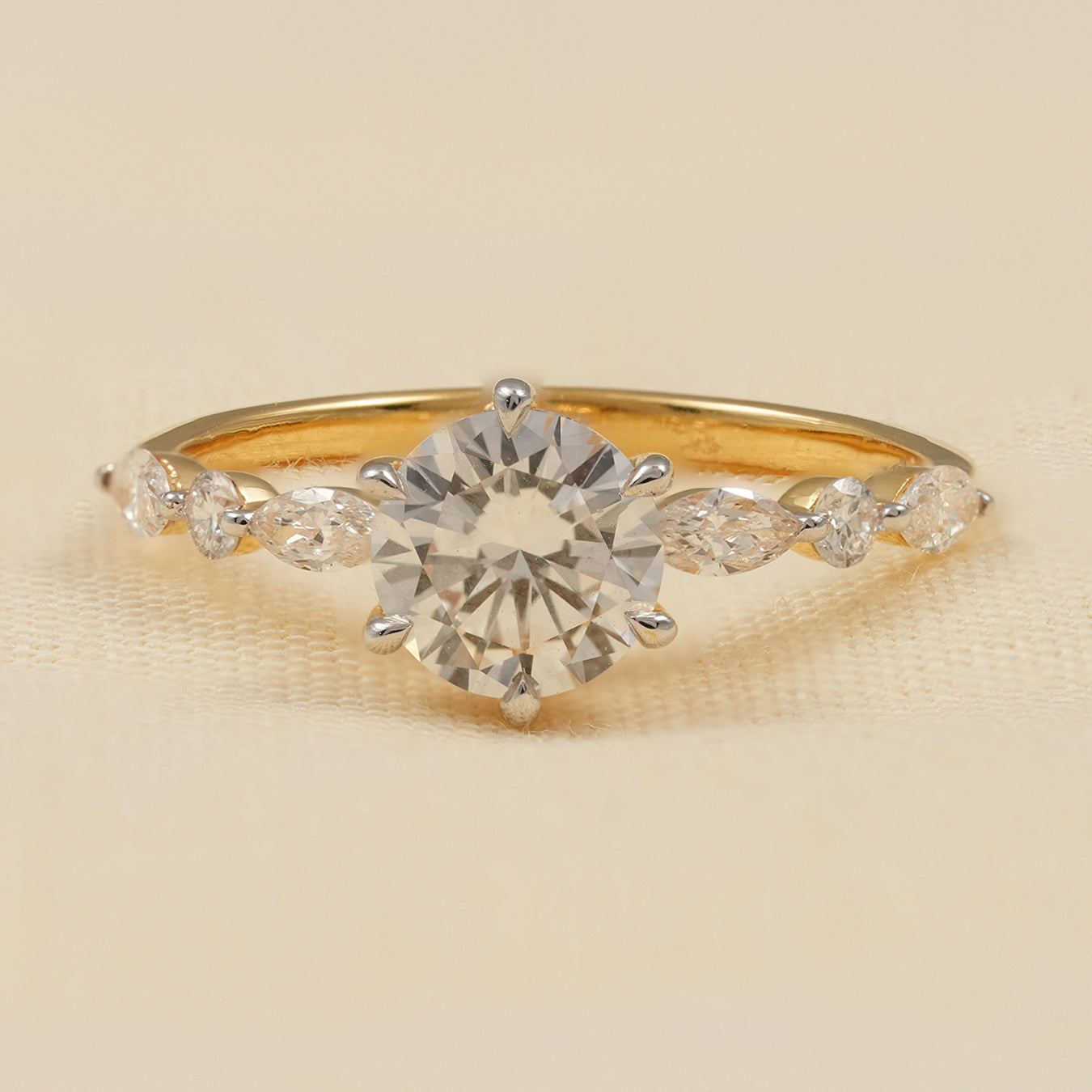 Round Cut Lab Diamond Hidden Halo Engagement Ring in Yellow Gold