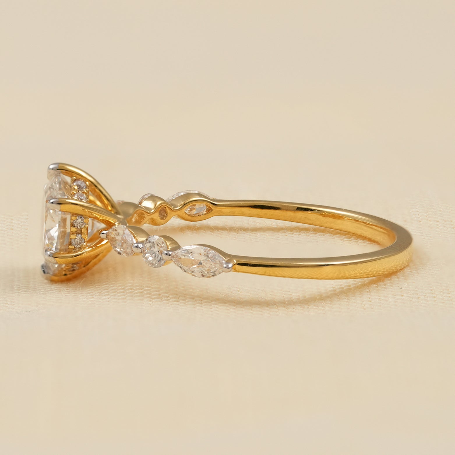 Lab Grown Round Diamond Engagement Ring with Delicate Side Stones