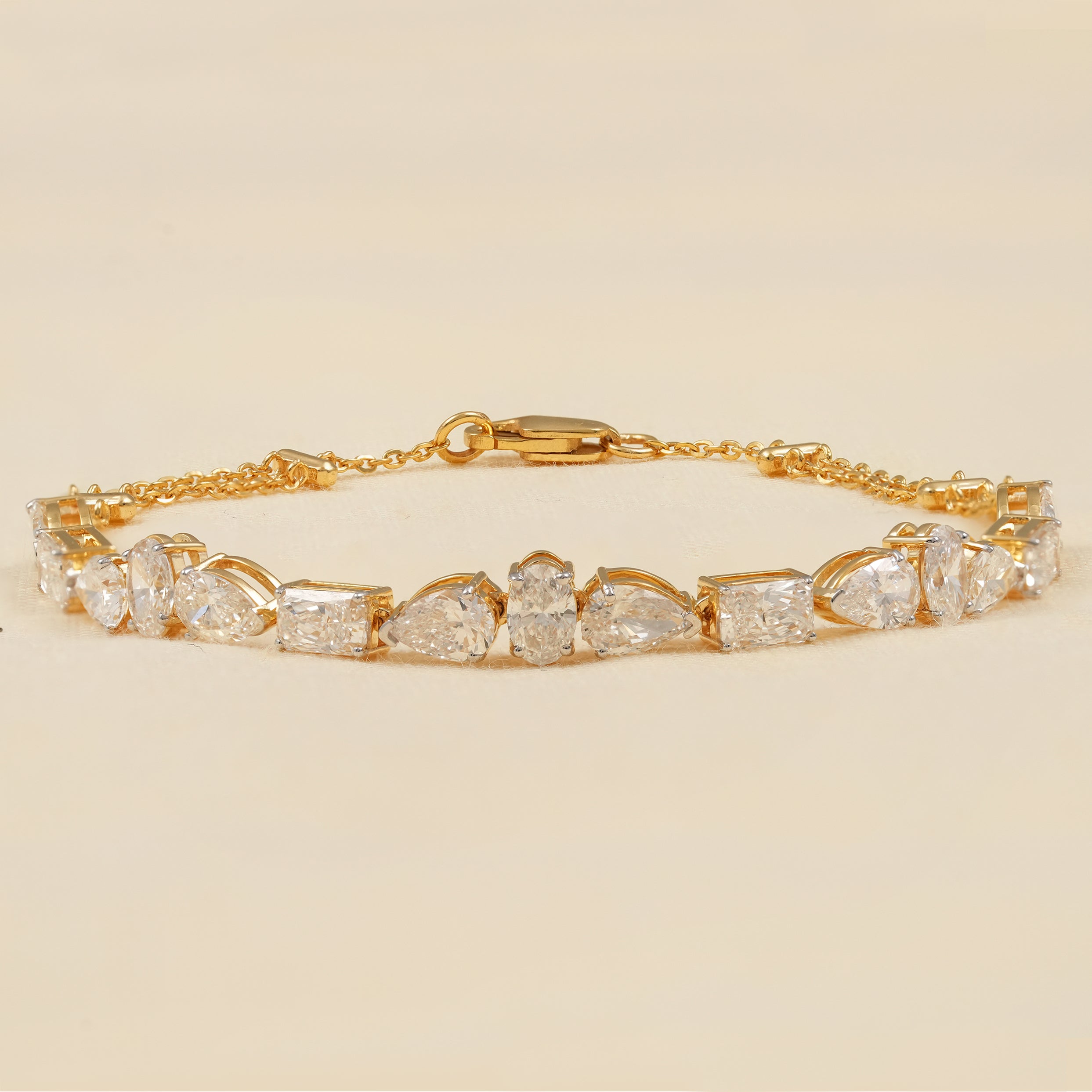 Mixed Cut Lab Diamond Tennis Bracelet in Yellow Gold
