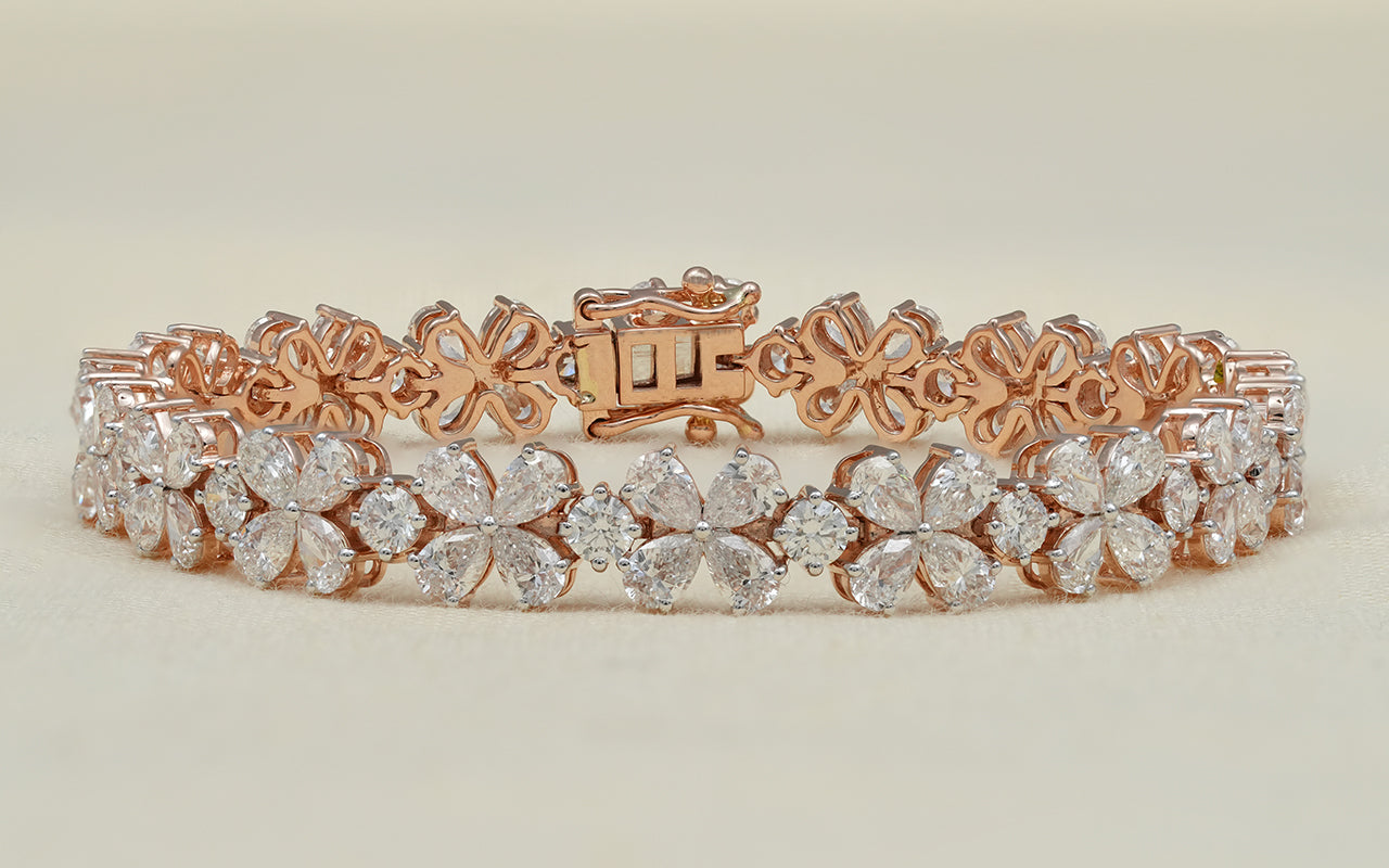 Floral Inspired Pear Lab Diamond Bracelet For Her