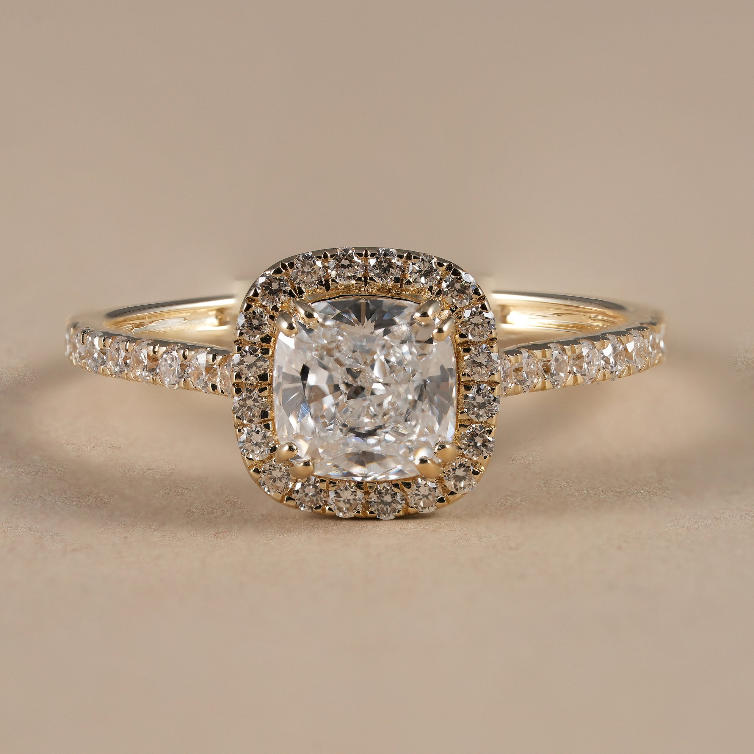 Cushion Cut Lab Diamond Halo Engagement Ring