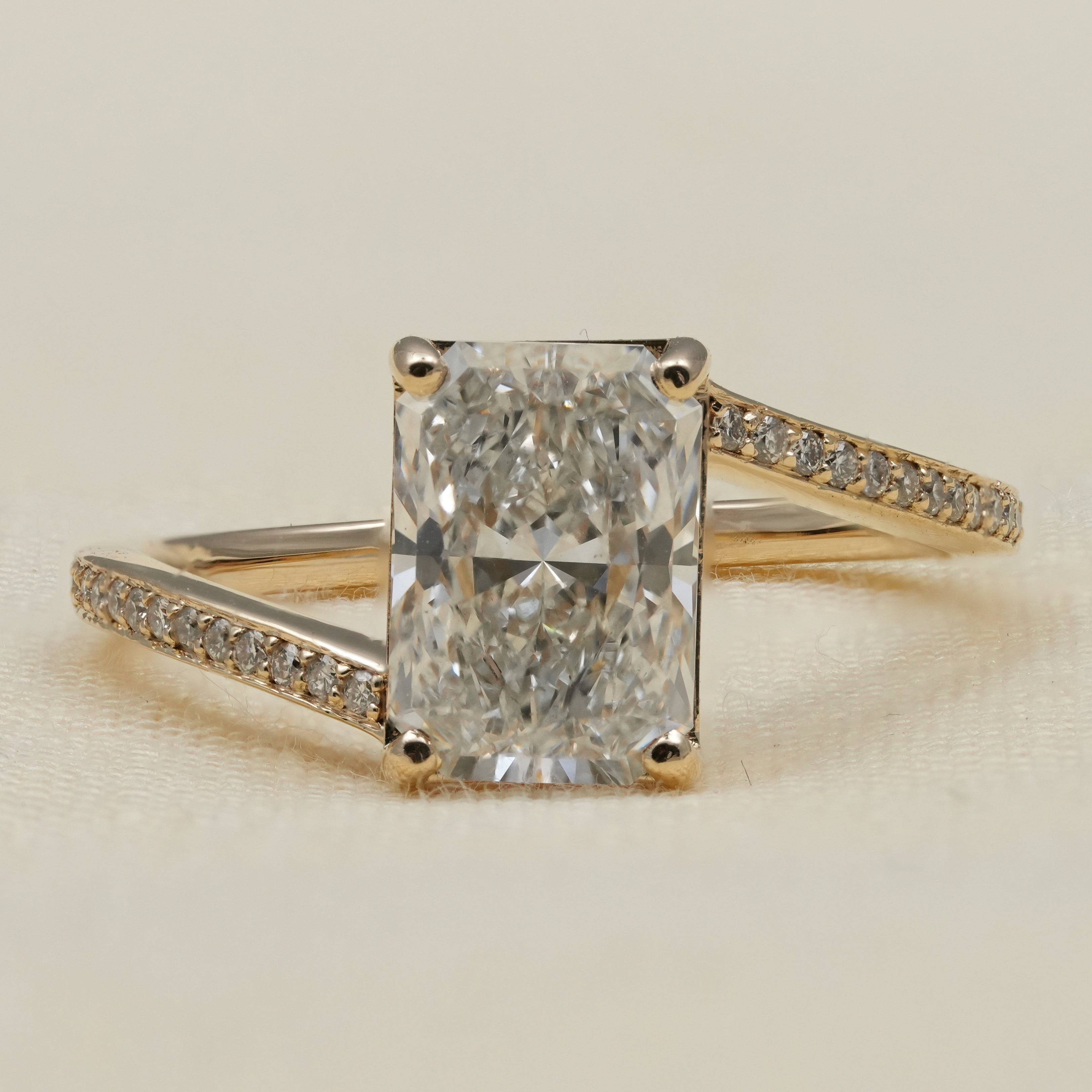 Radiant cut bypass band ring with lab grown diamond anniversary gift