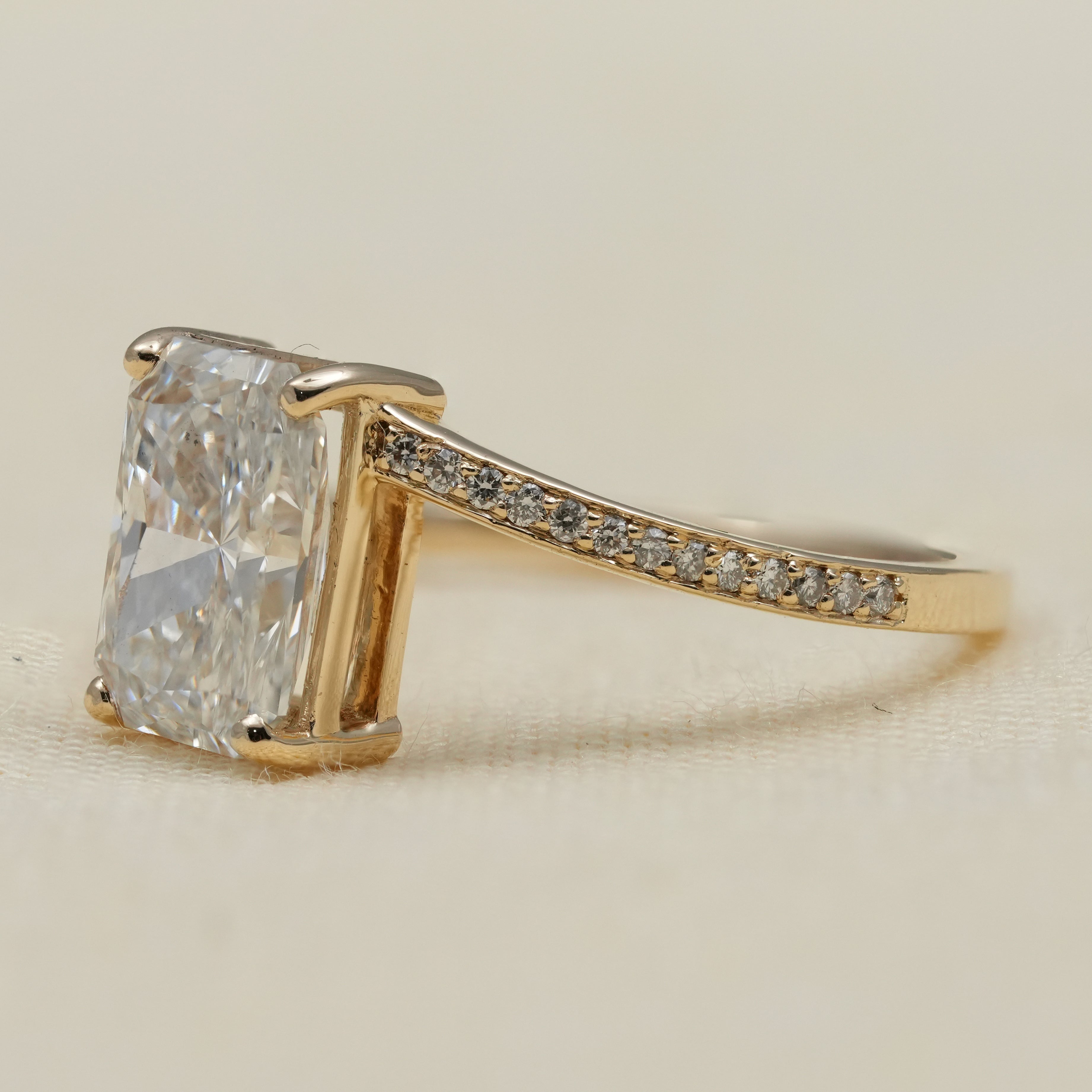 Radiant cut solitaire with lab grown diamond bypass band special gift