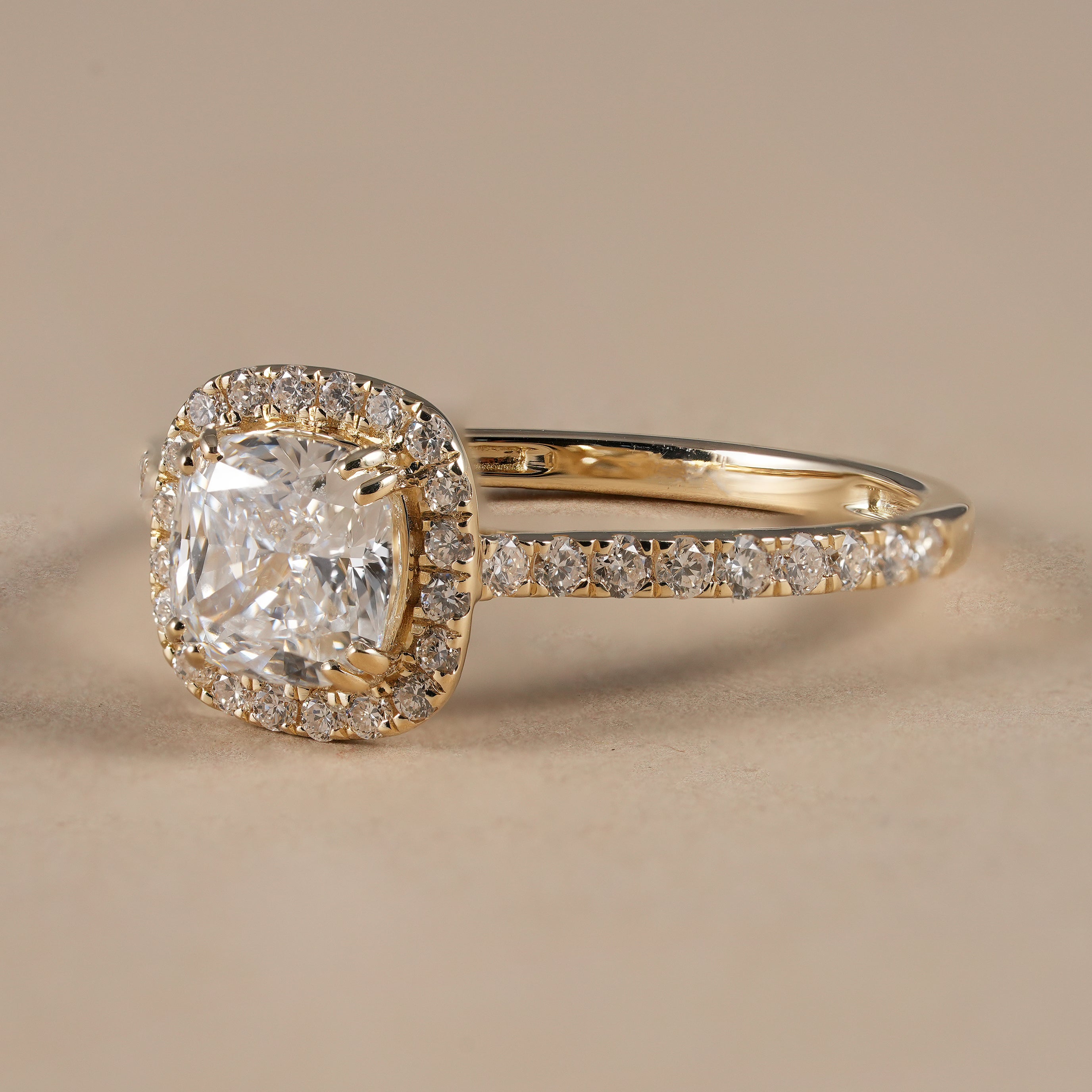 Cushion Cut Lab Diamond Halo Engagement Ring