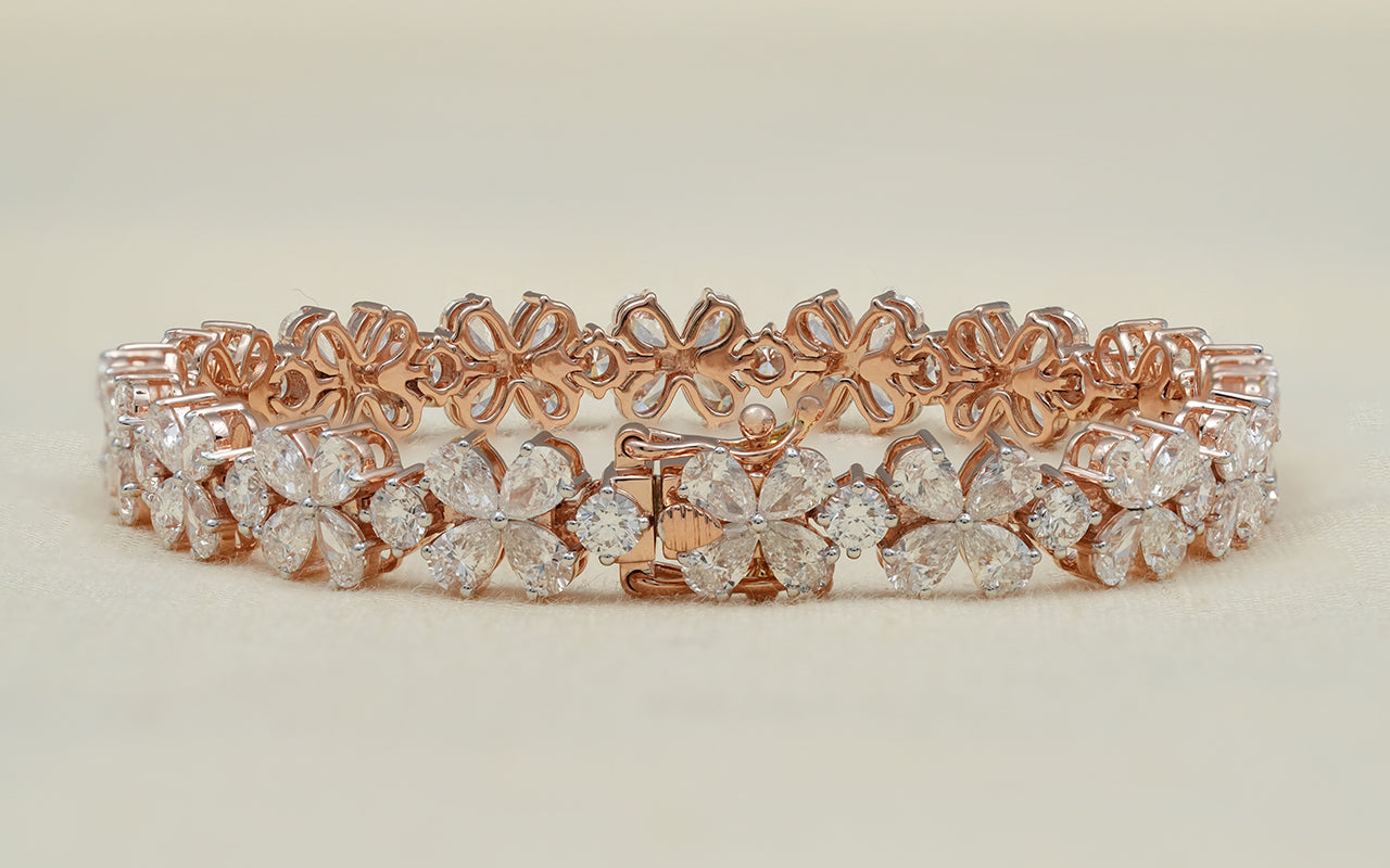 Floral Inspired Pear Lab Diamond Bracelet For Her