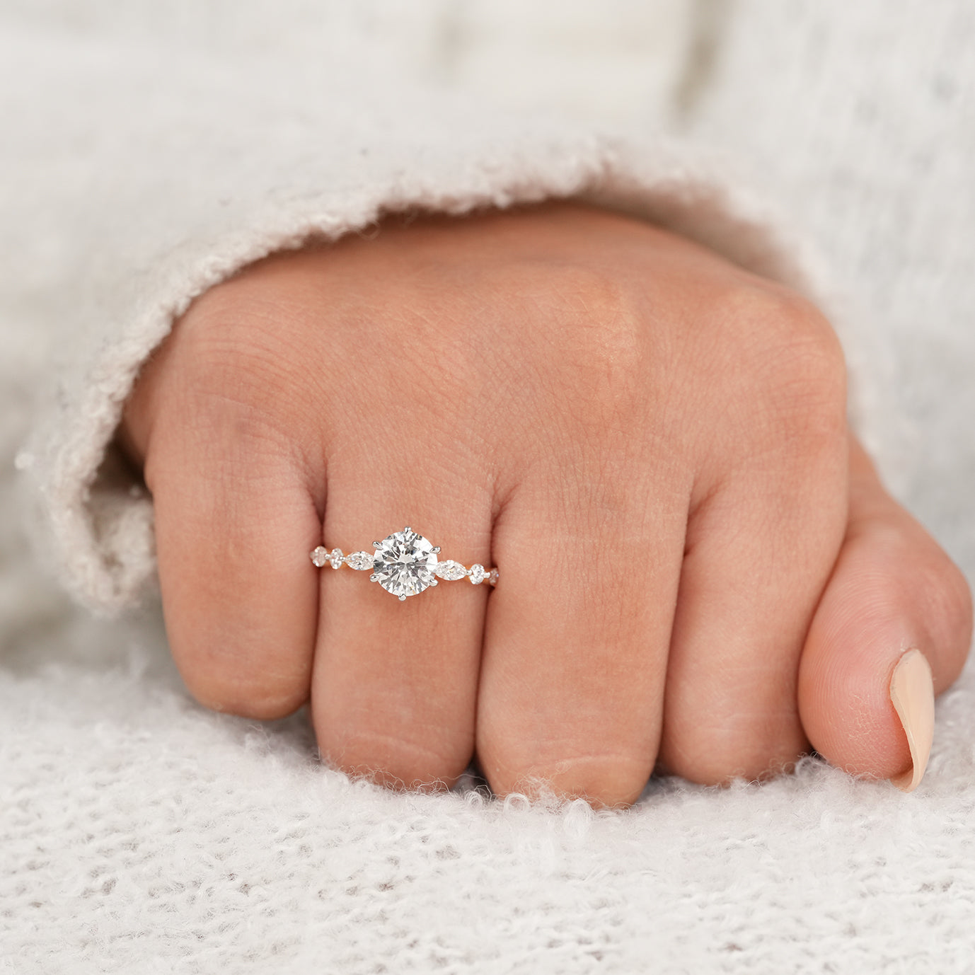 Dainty Round Lab Diamond Ring for Women with Sparkling Side Stones