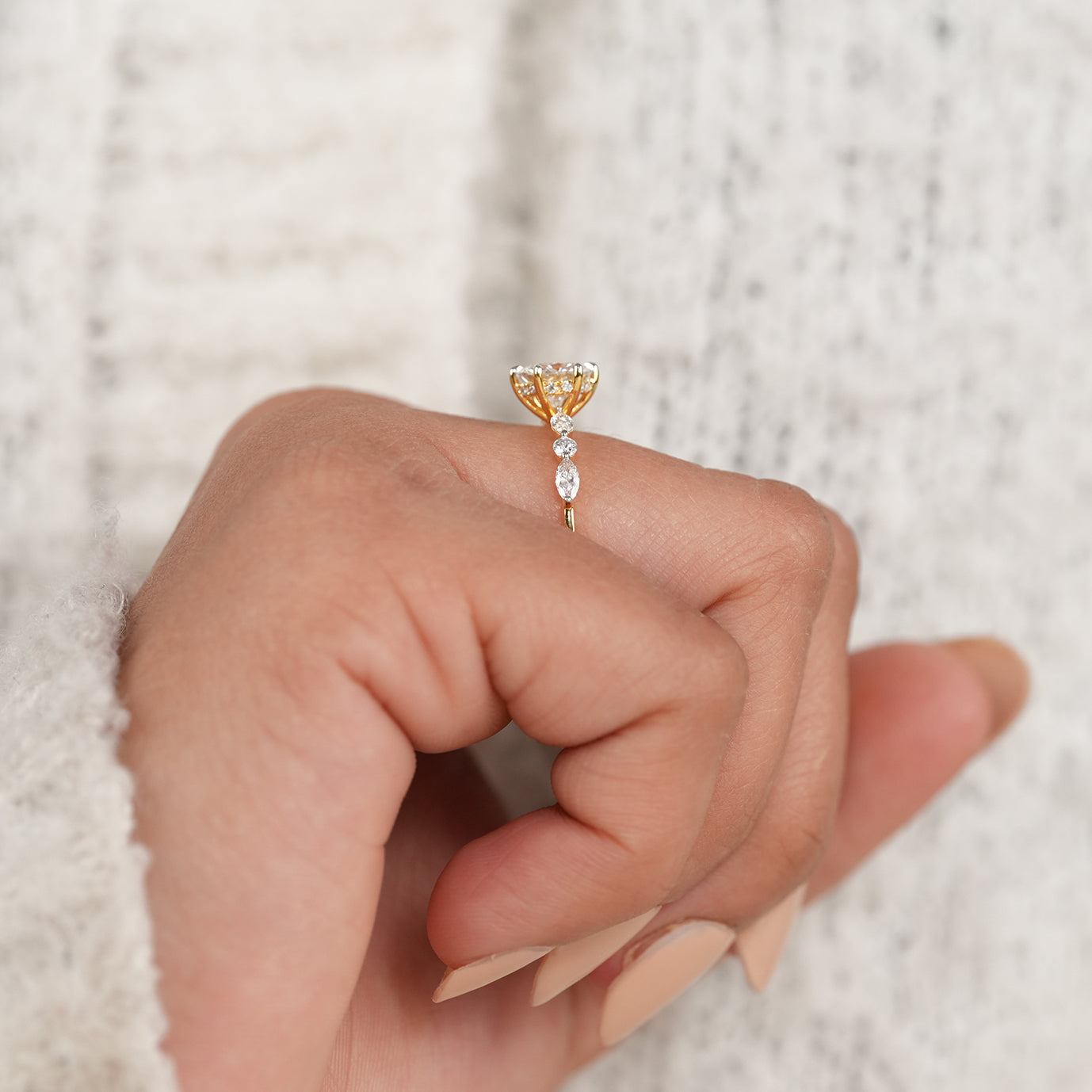 Luxury Hidden Halo Bridal Ring with Round Center Lab Diamond