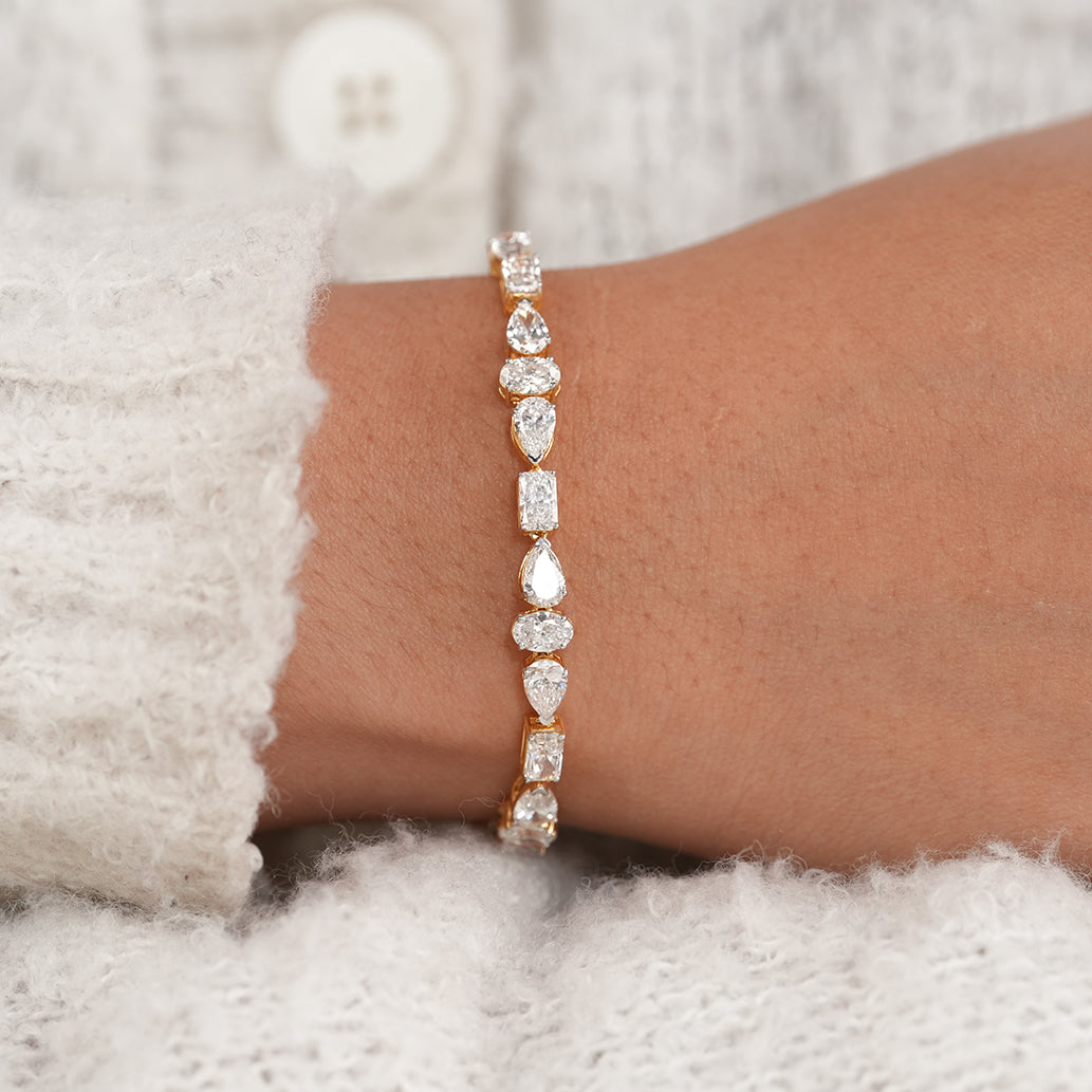Minimalist Diamond Link Bracelet with Mixed Cut Stones