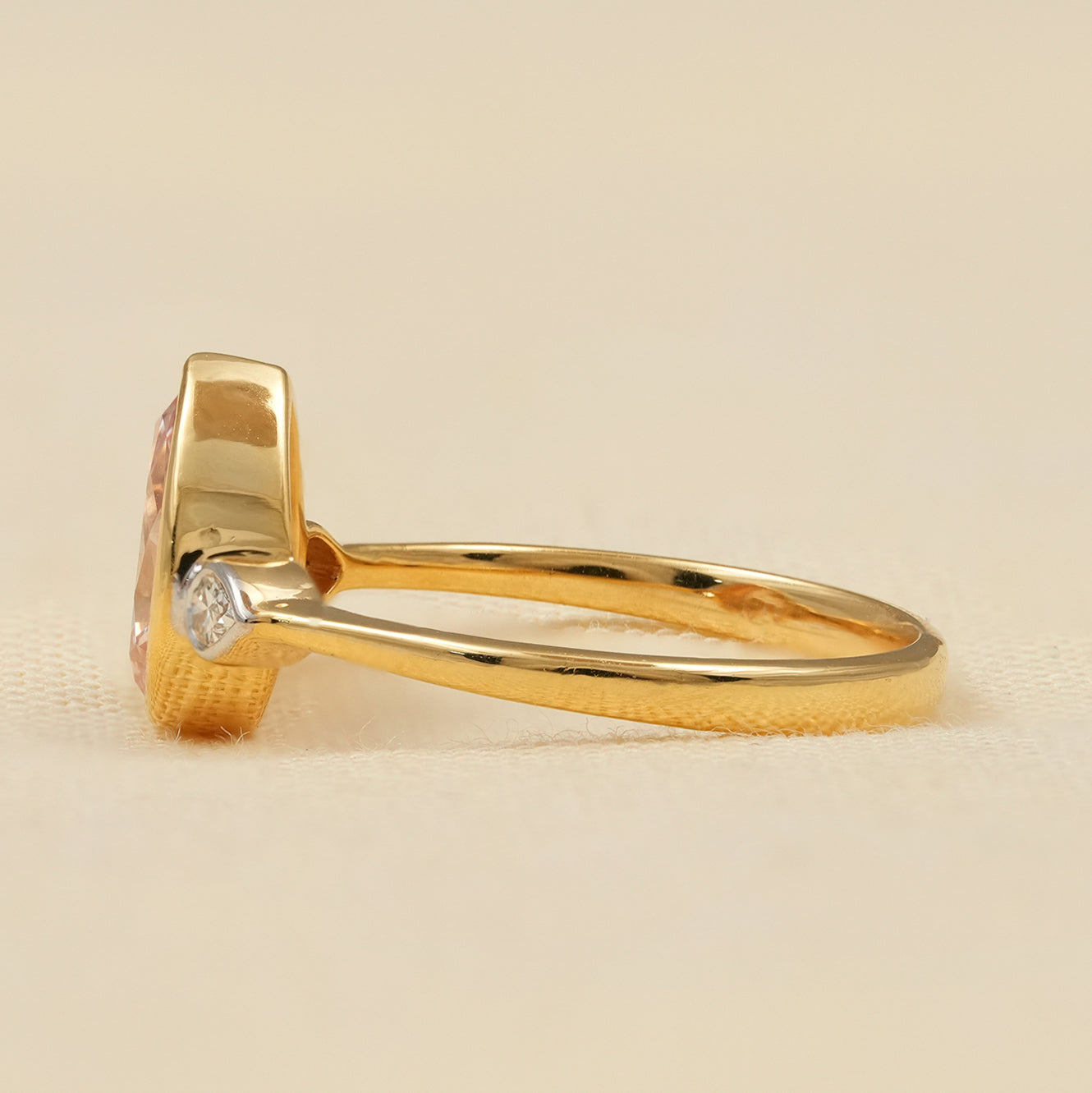 Unique Bridal Ring Set with Pink Center Stone and Diamond Band