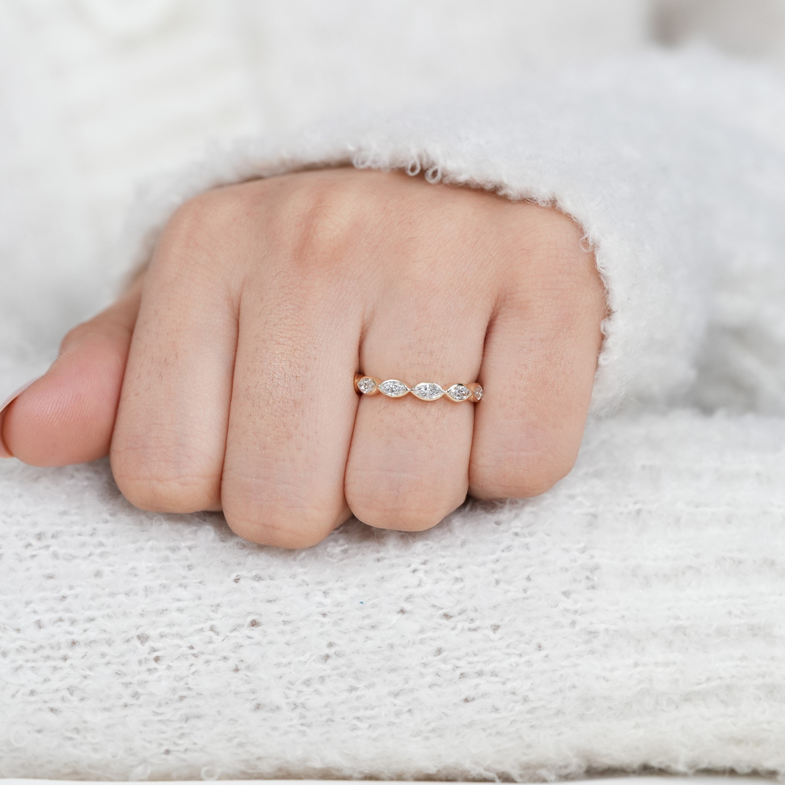 Luxury marquise eternity band with lab grown diamonds smooth finish