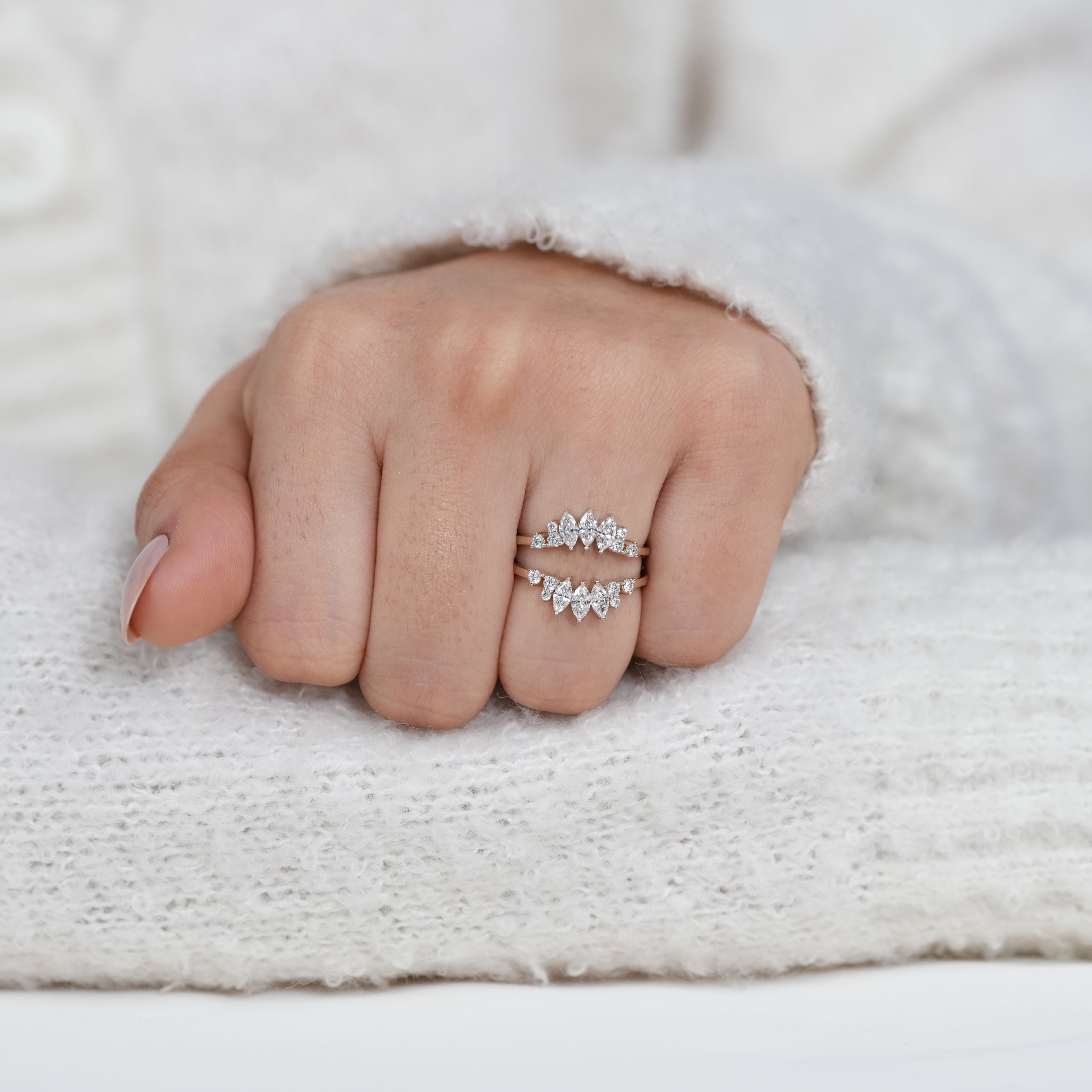Statement marquise cluster ring showcasing lab grown diamonds modern elegance
