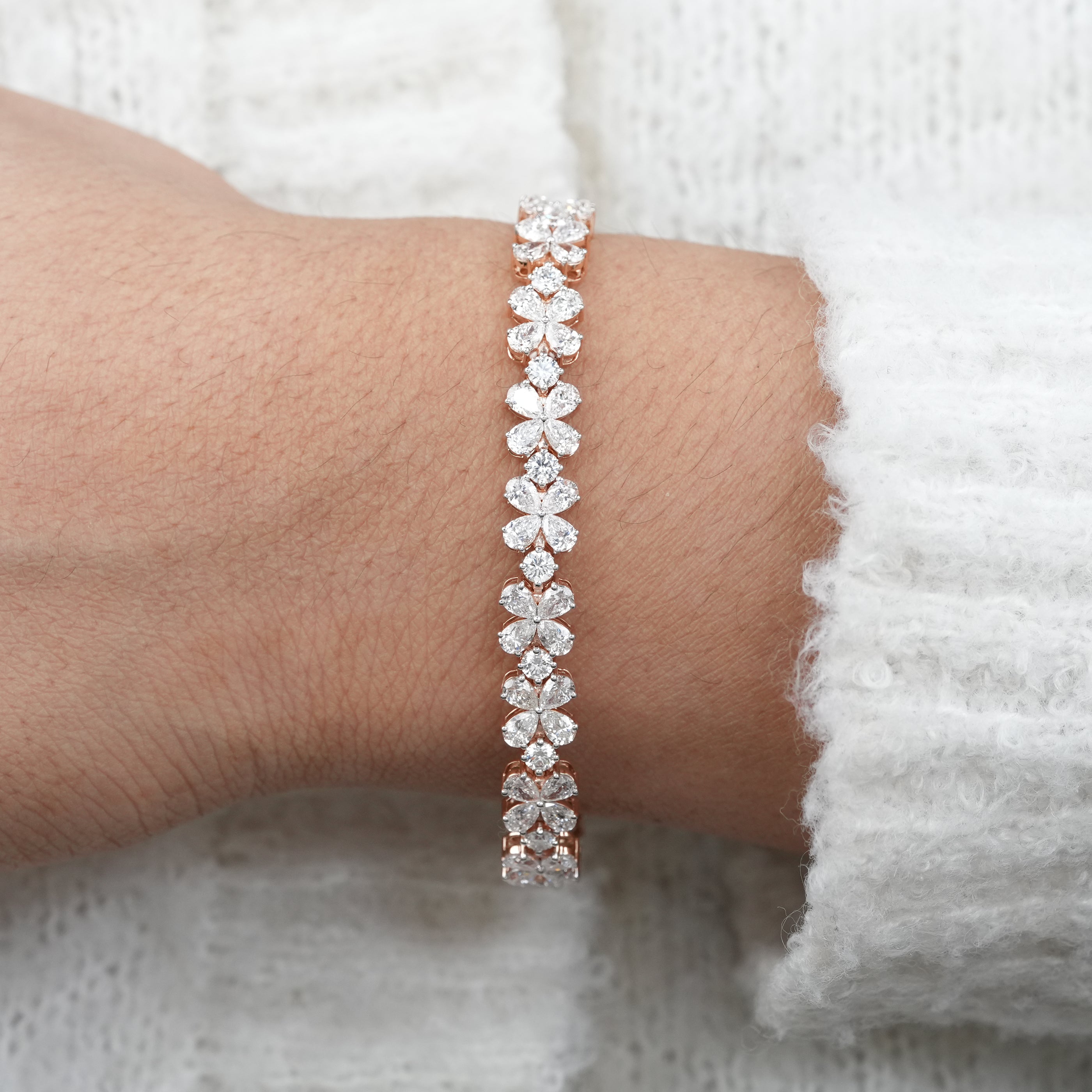 Floral Inspired Pear Lab Diamond Bracelet For Her