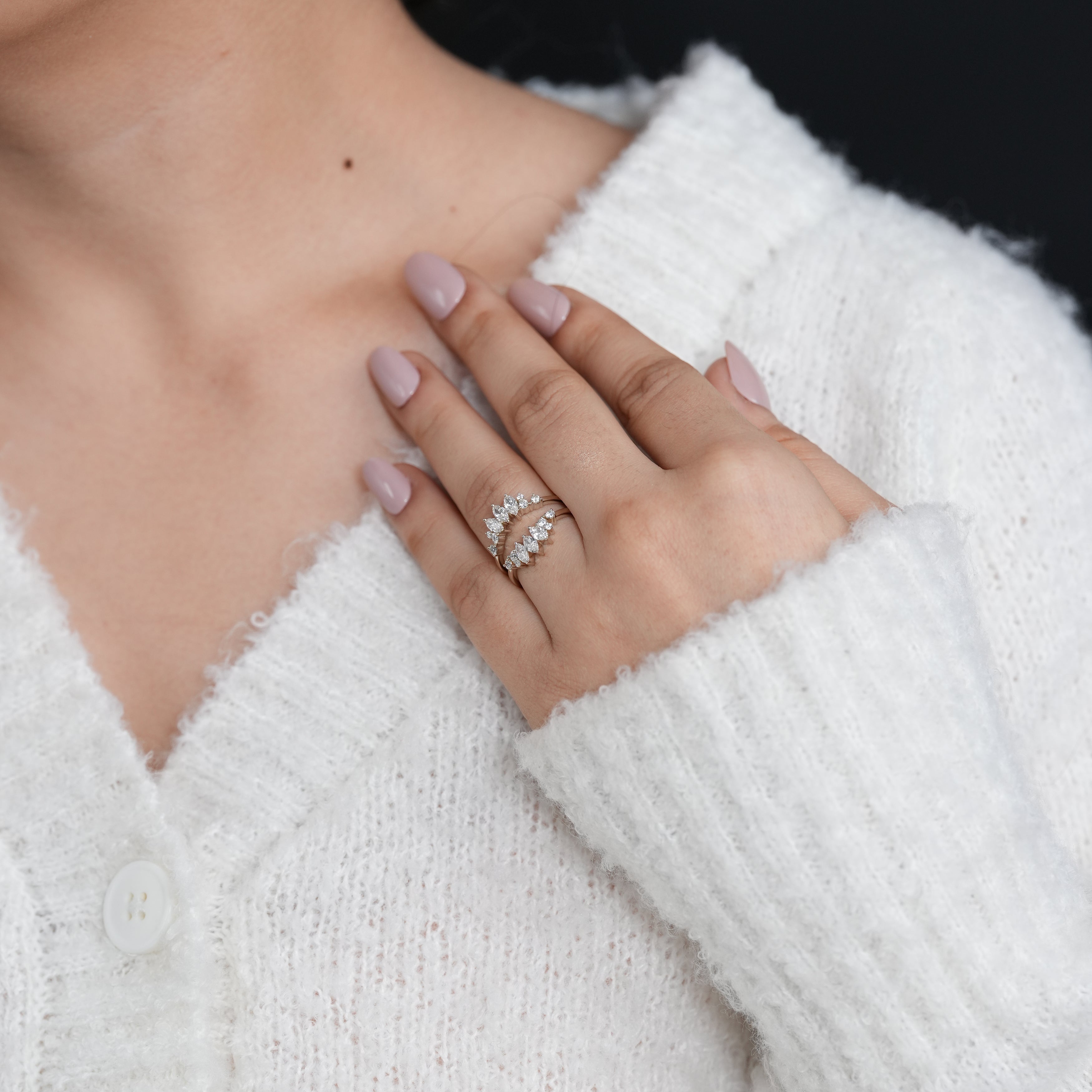 Marquise diamond chevron ring featuring lab grown diamonds timeless design
