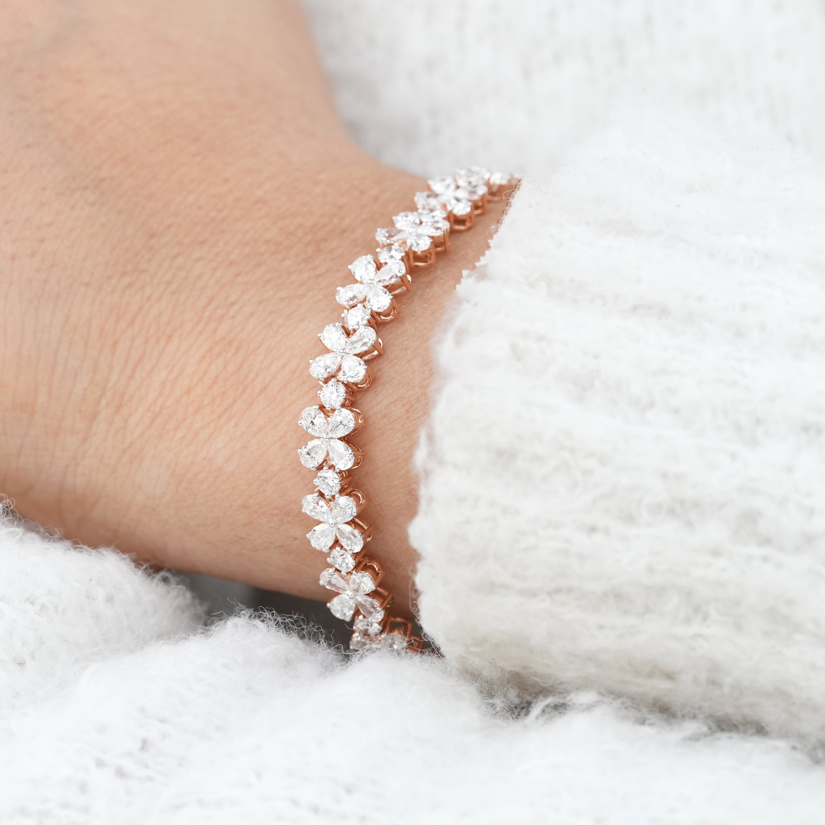 Floral Inspired Pear Lab Diamond Bracelet For Her