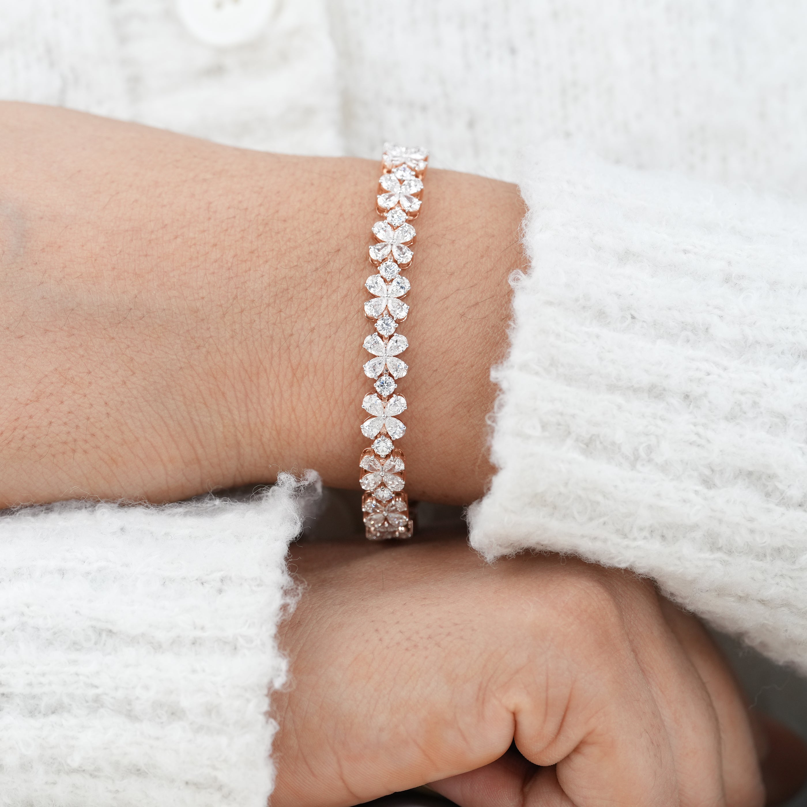 Floral Inspired Pear Lab Diamond Bracelet For Her