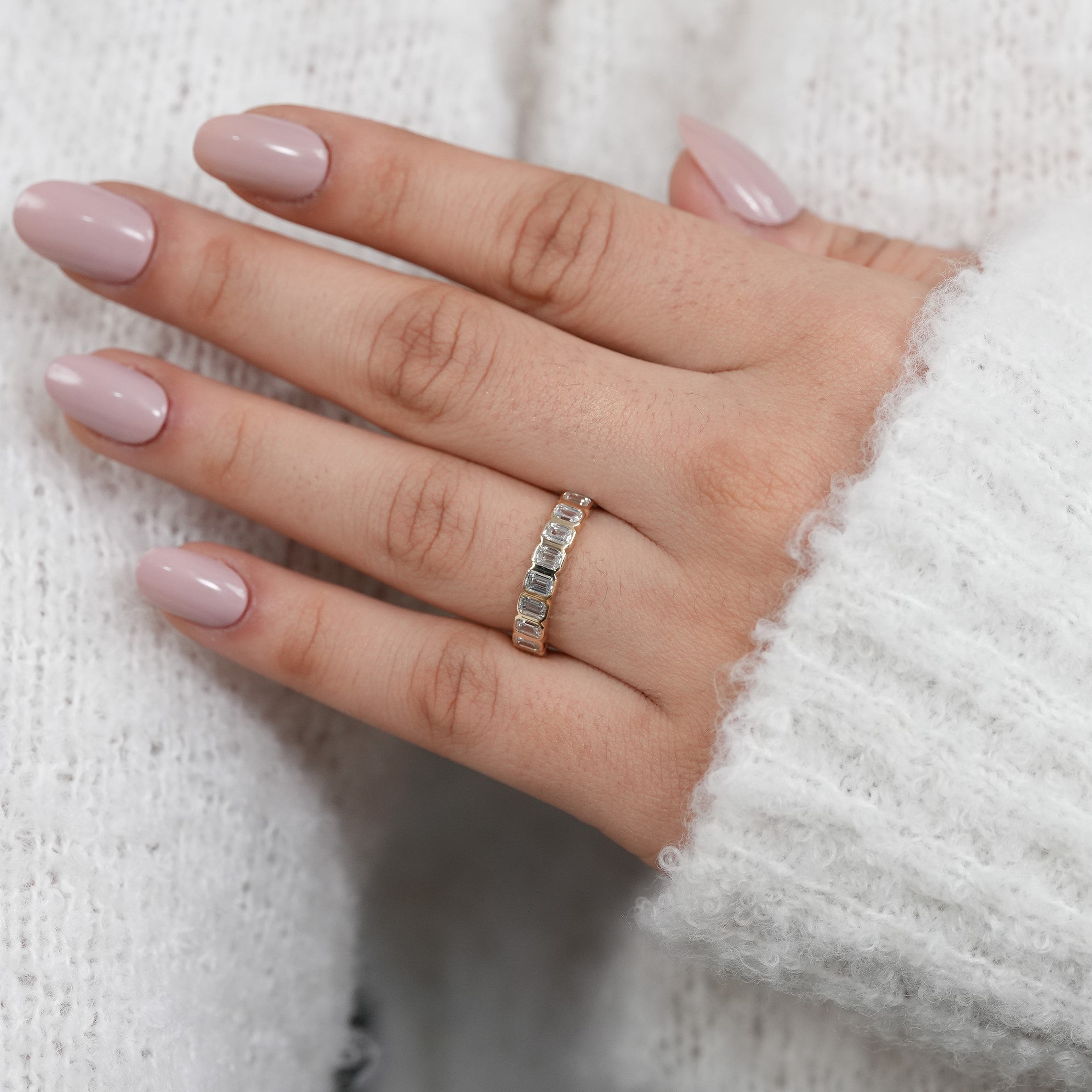 Luxury emerald cut bezel set ring crafted with lab grown diamonds
