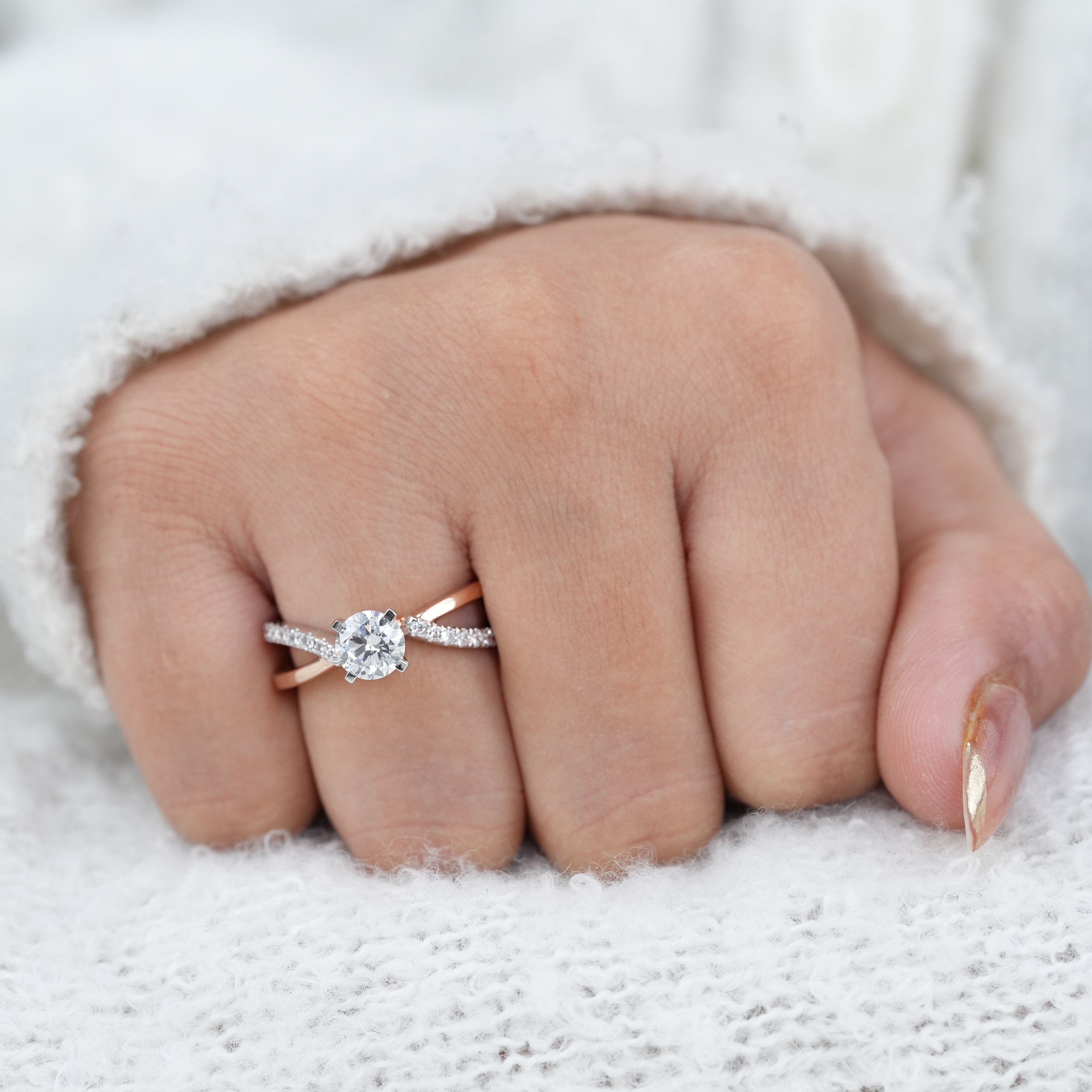 Round Lab Diamond Engagement Ring with Split Shank Band